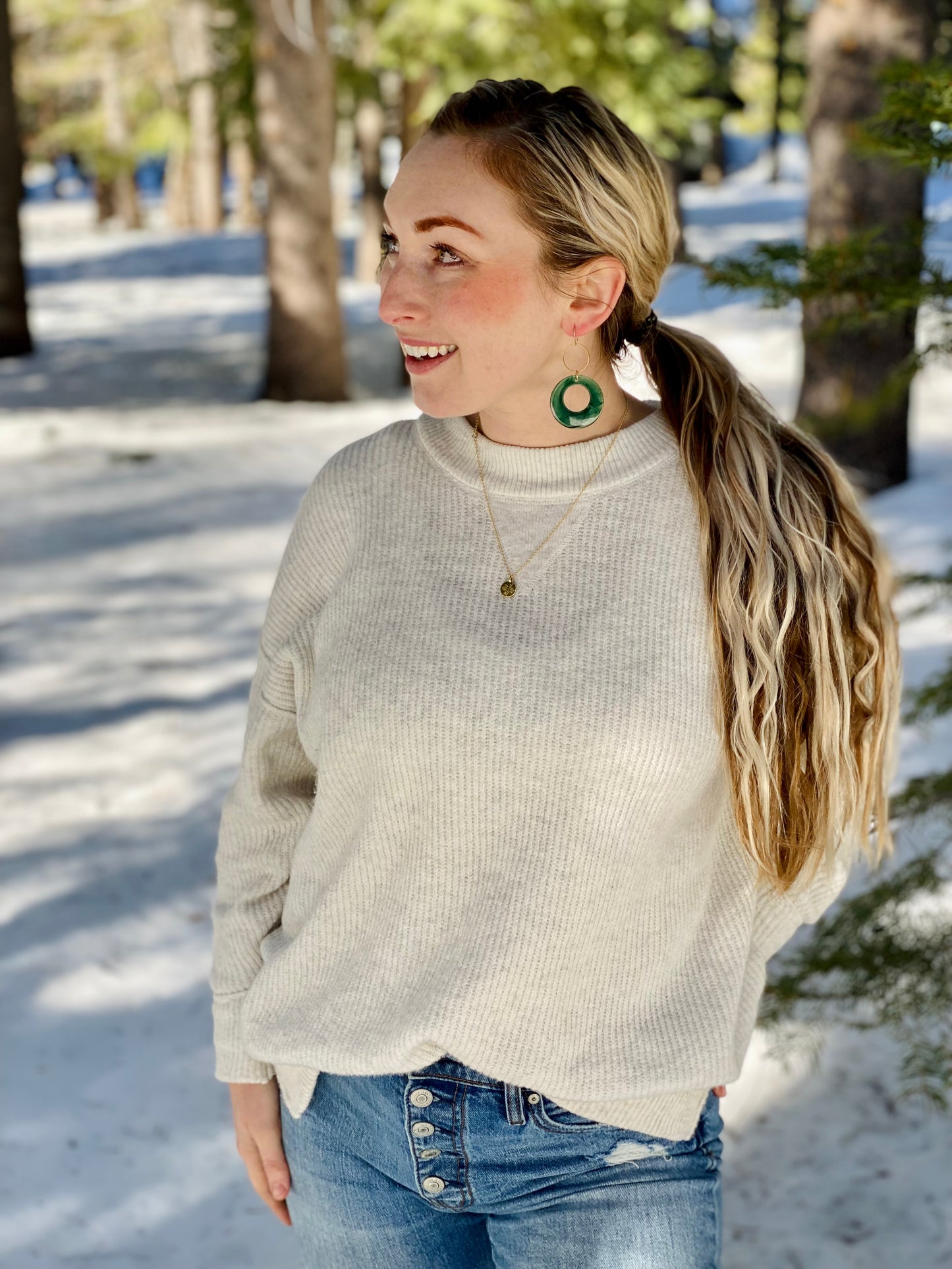 Marbled Emerald Double Hoops