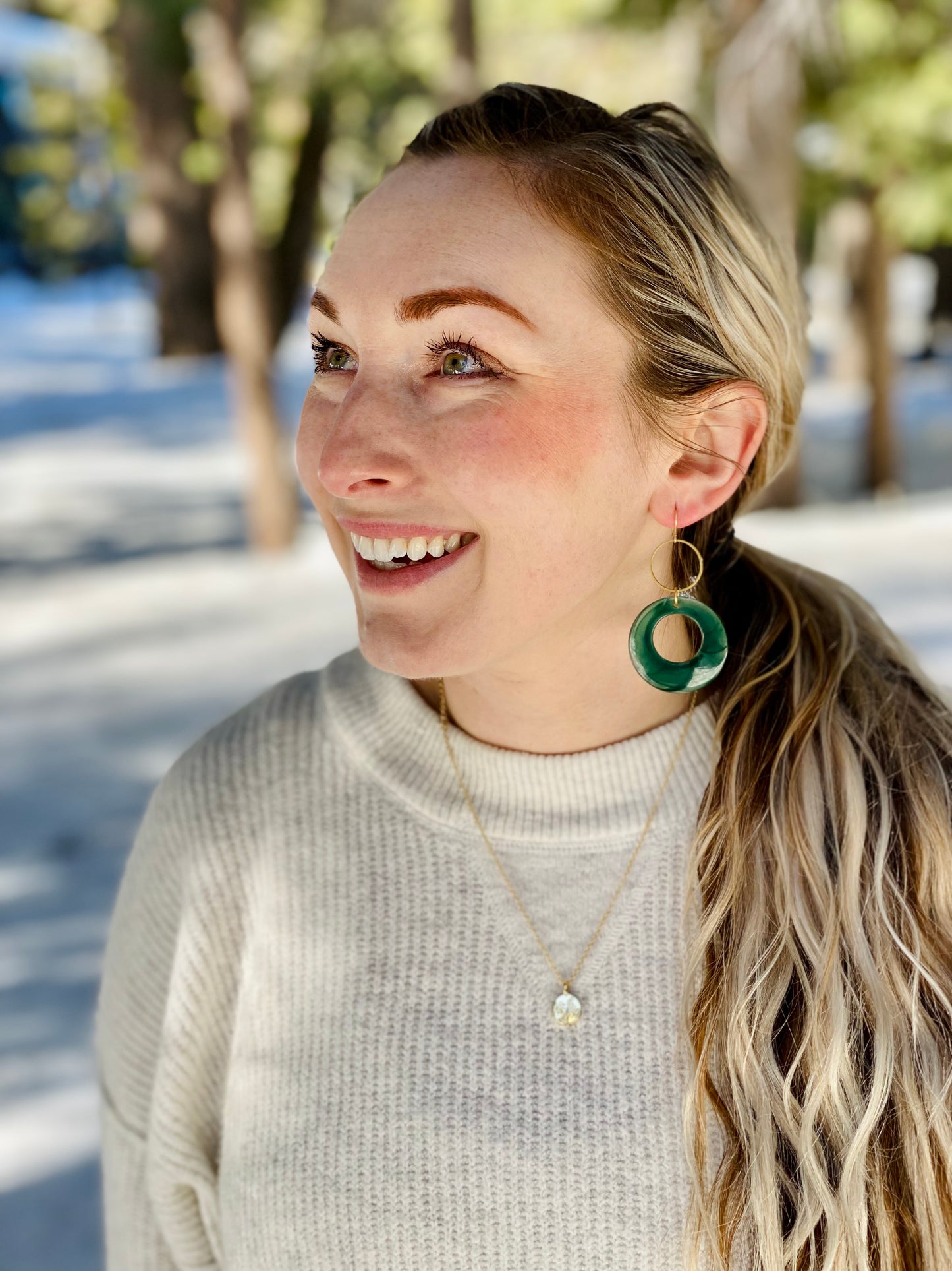 Marbled Emerald Double Hoops