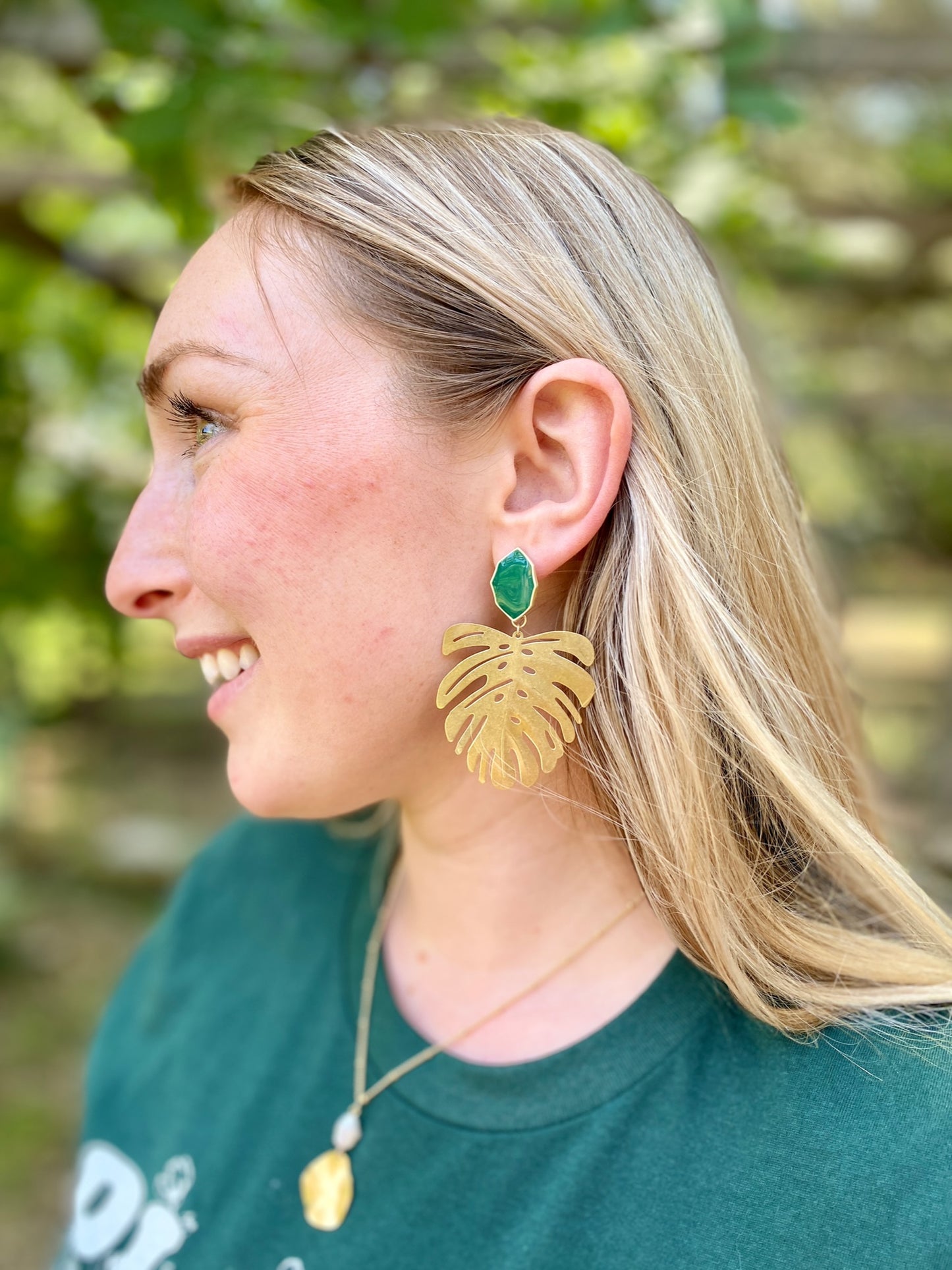 Emerald Monstera Statement Earrings