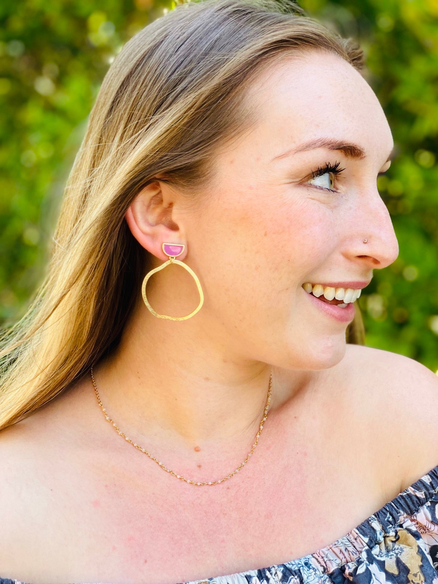 Abstract Hoop Earrings in Gold and Pink