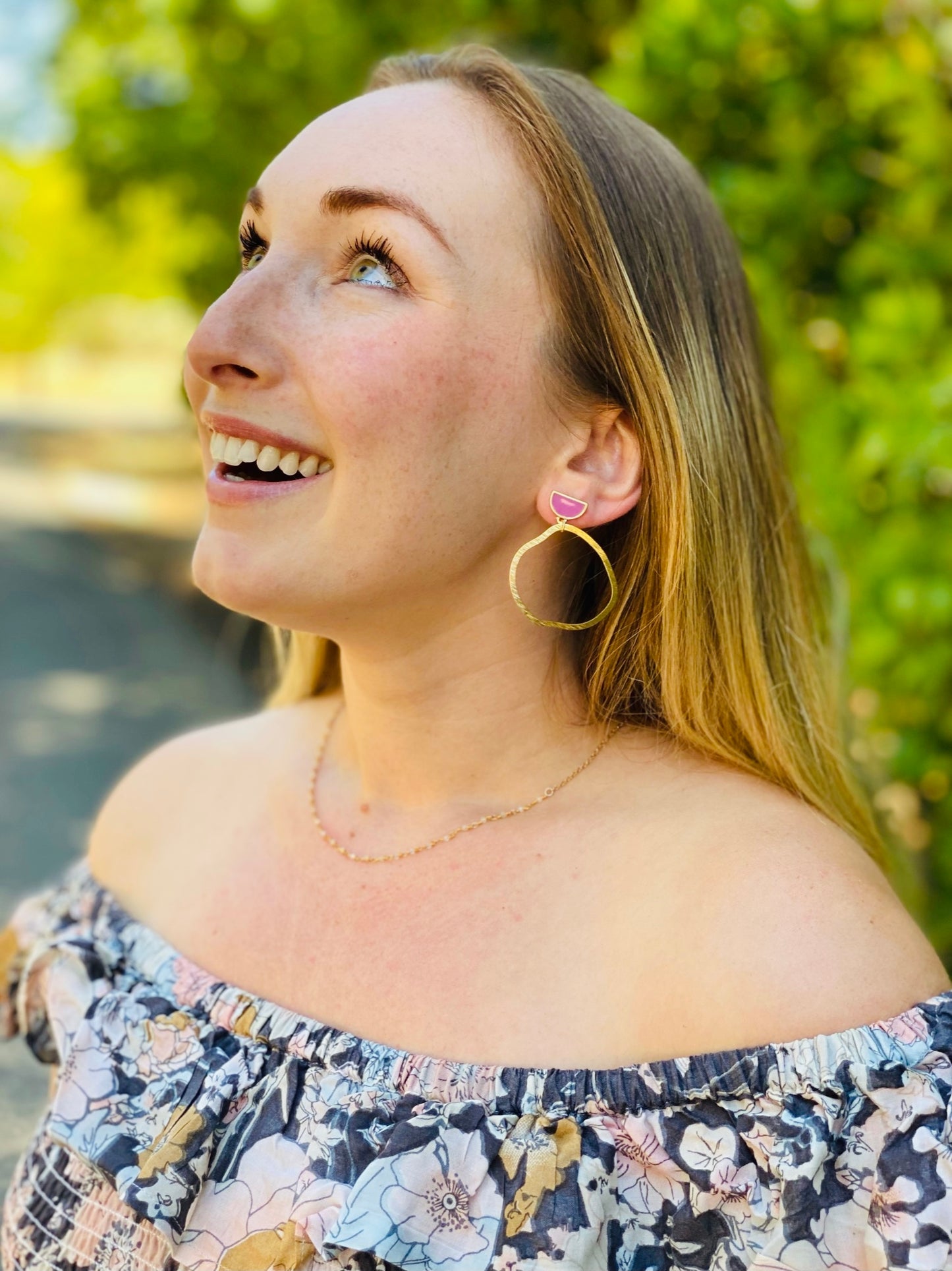 Abstract Hoop Earrings in Gold and Pink