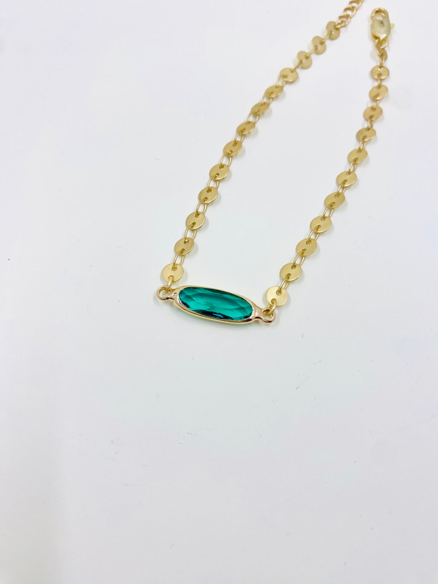 Oval Sea Green Bracelet with Coin Chain