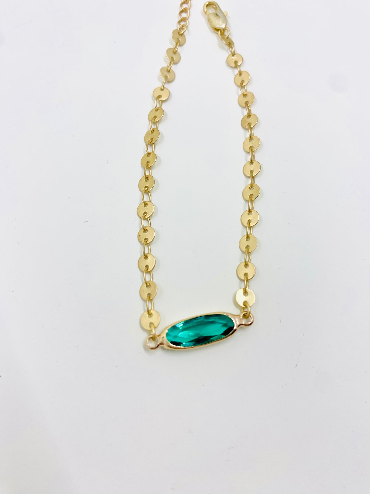 Oval Sea Green Bracelet with Coin Chain
