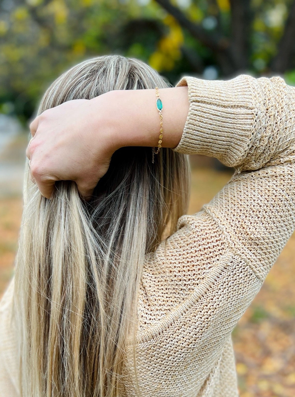 Oval Sea Green Bracelet with Coin Chain