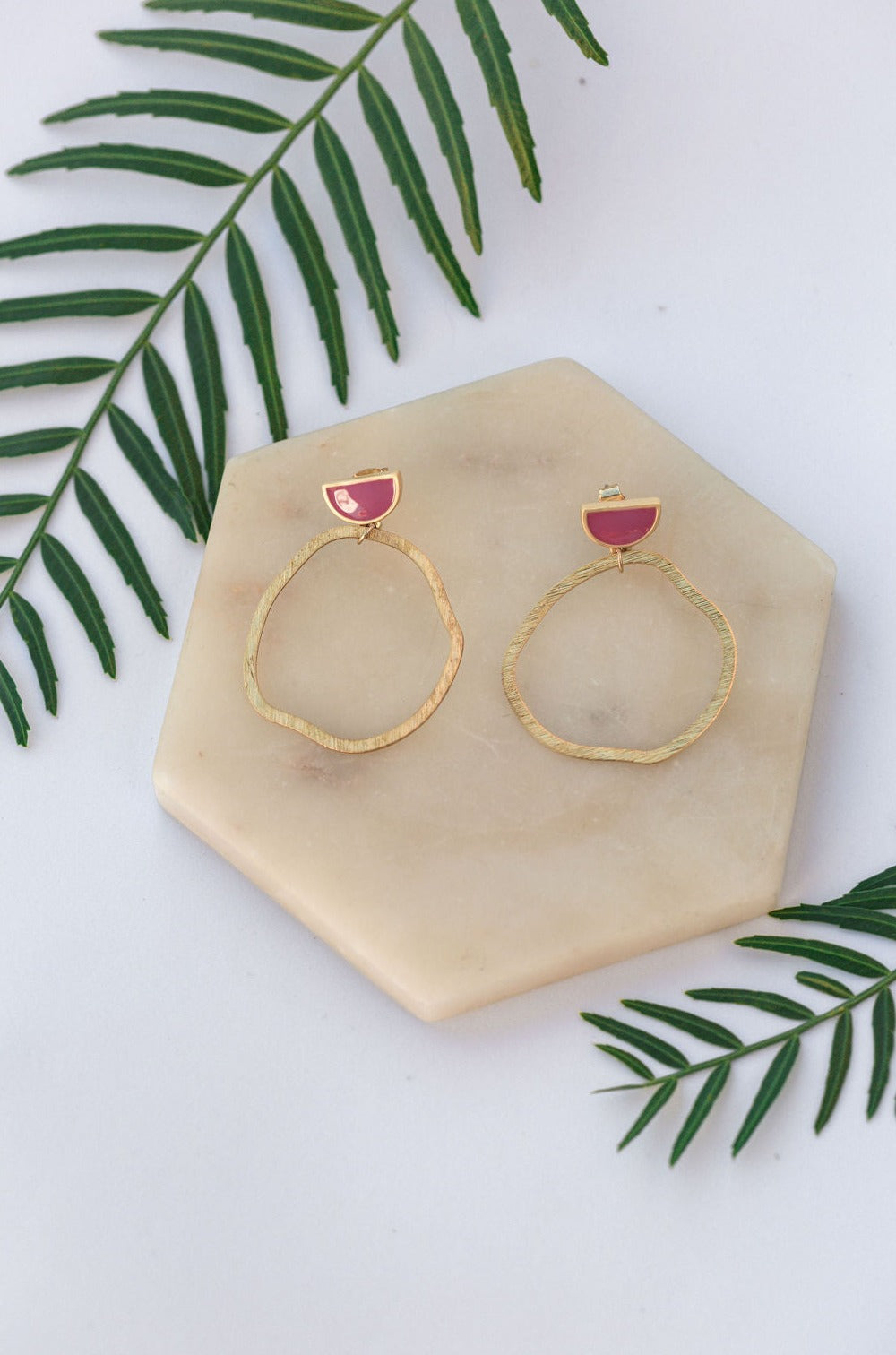 Abstract Hoop Earrings in Gold and Pink