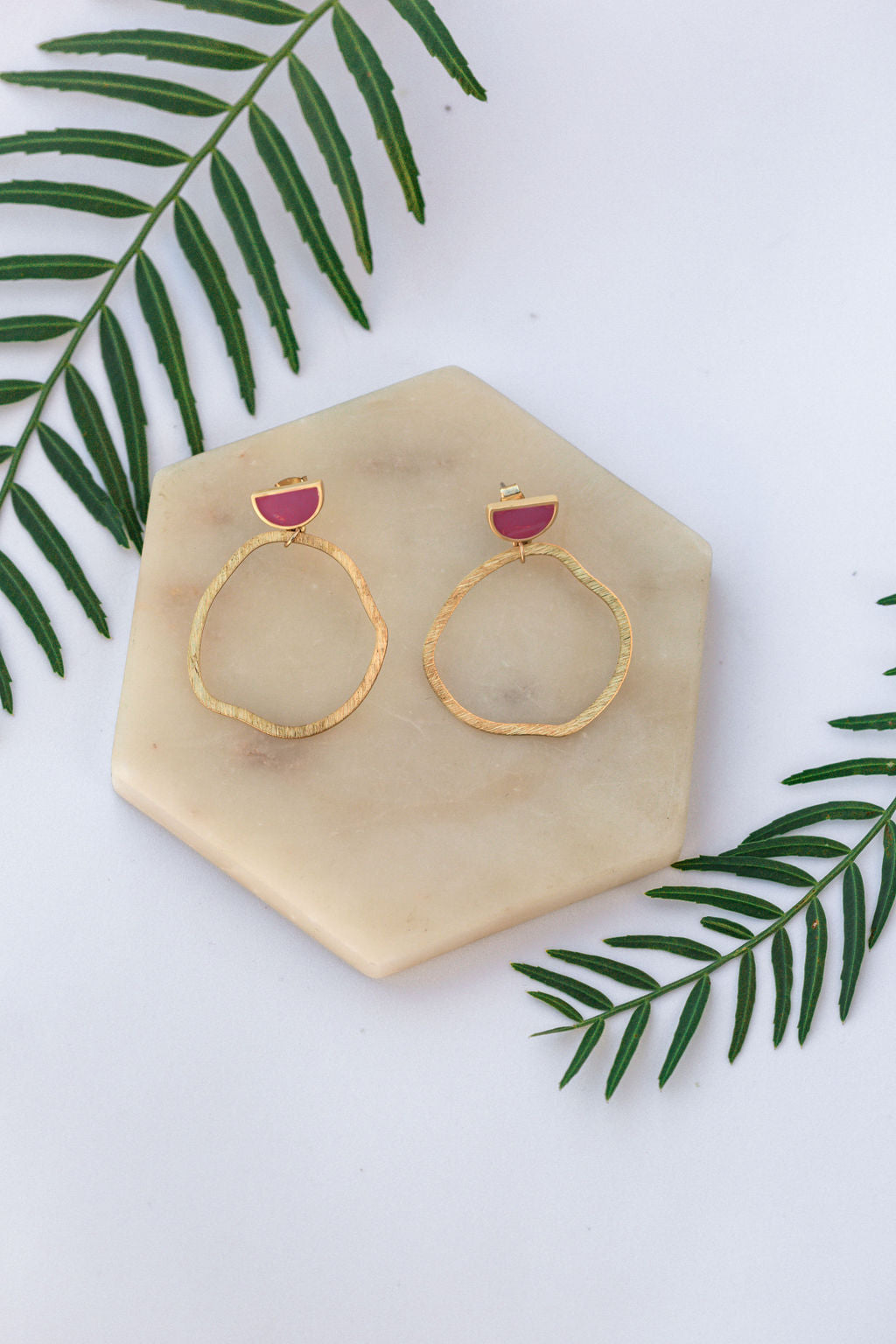Abstract Hoop Earrings in Gold and Pink