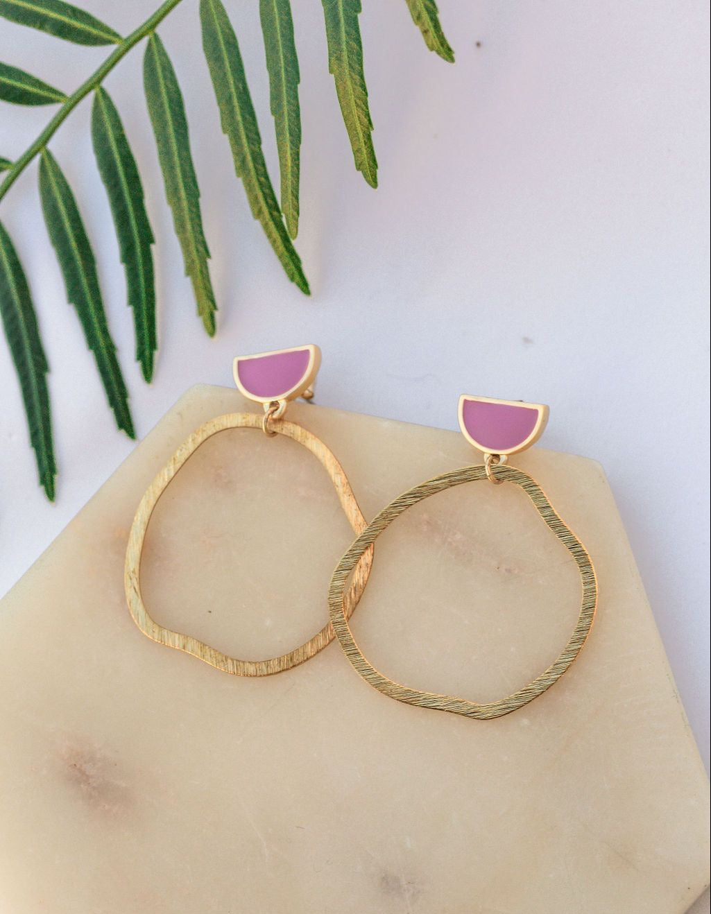 Abstract Hoop Earrings in Gold and Pink