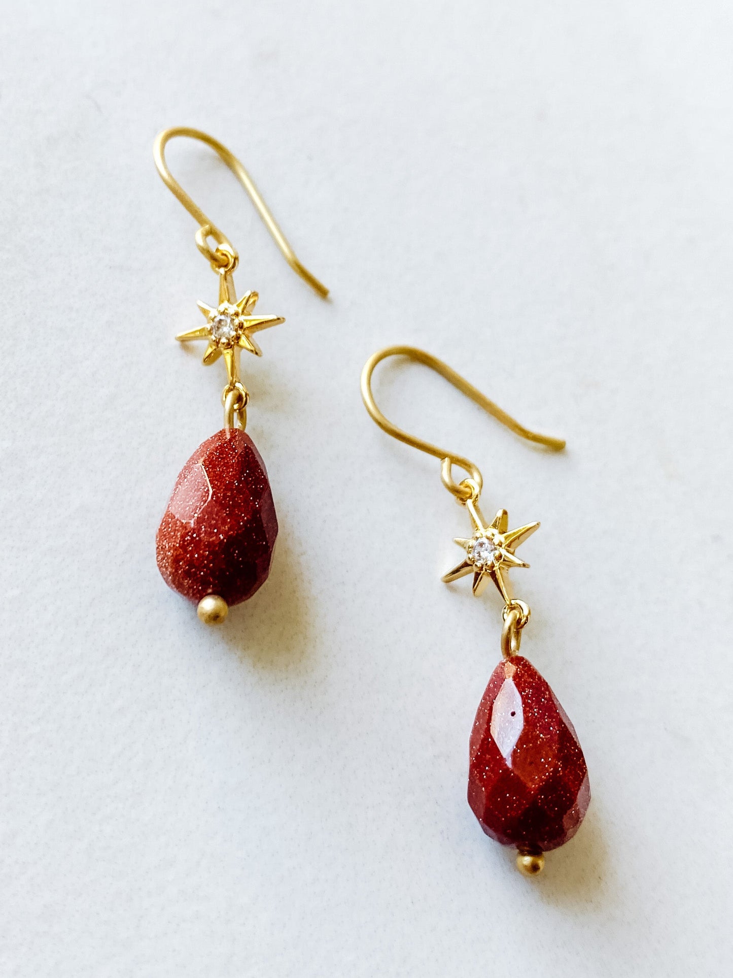 Red Sandstone Star Gazer Teardrop Earrings