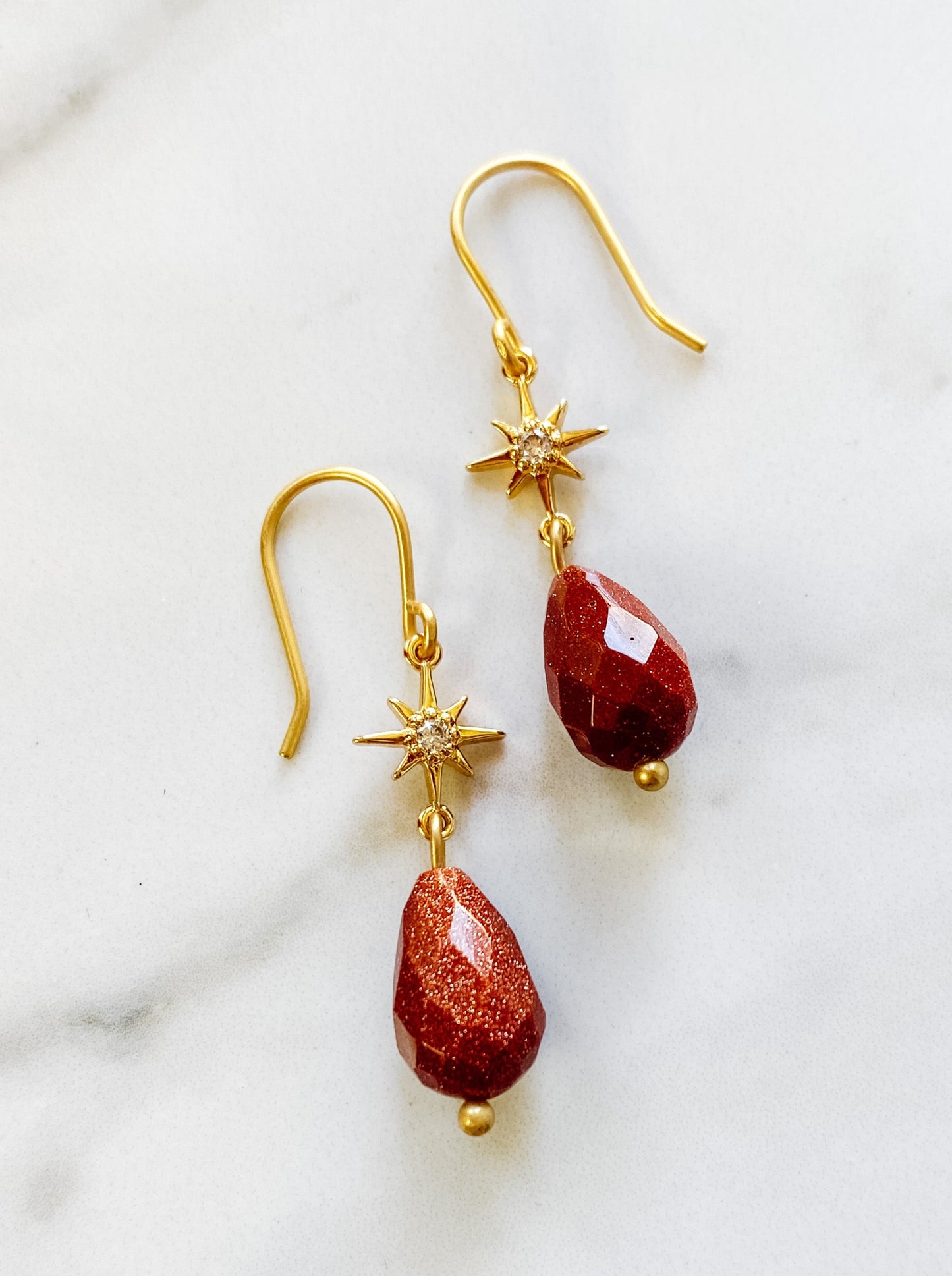 Red Sandstone Star Gazer Teardrop Earrings