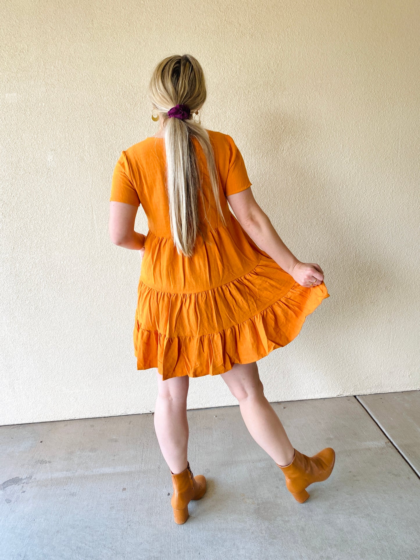 Tiered Button Up Tunic Dress in Pumpkin