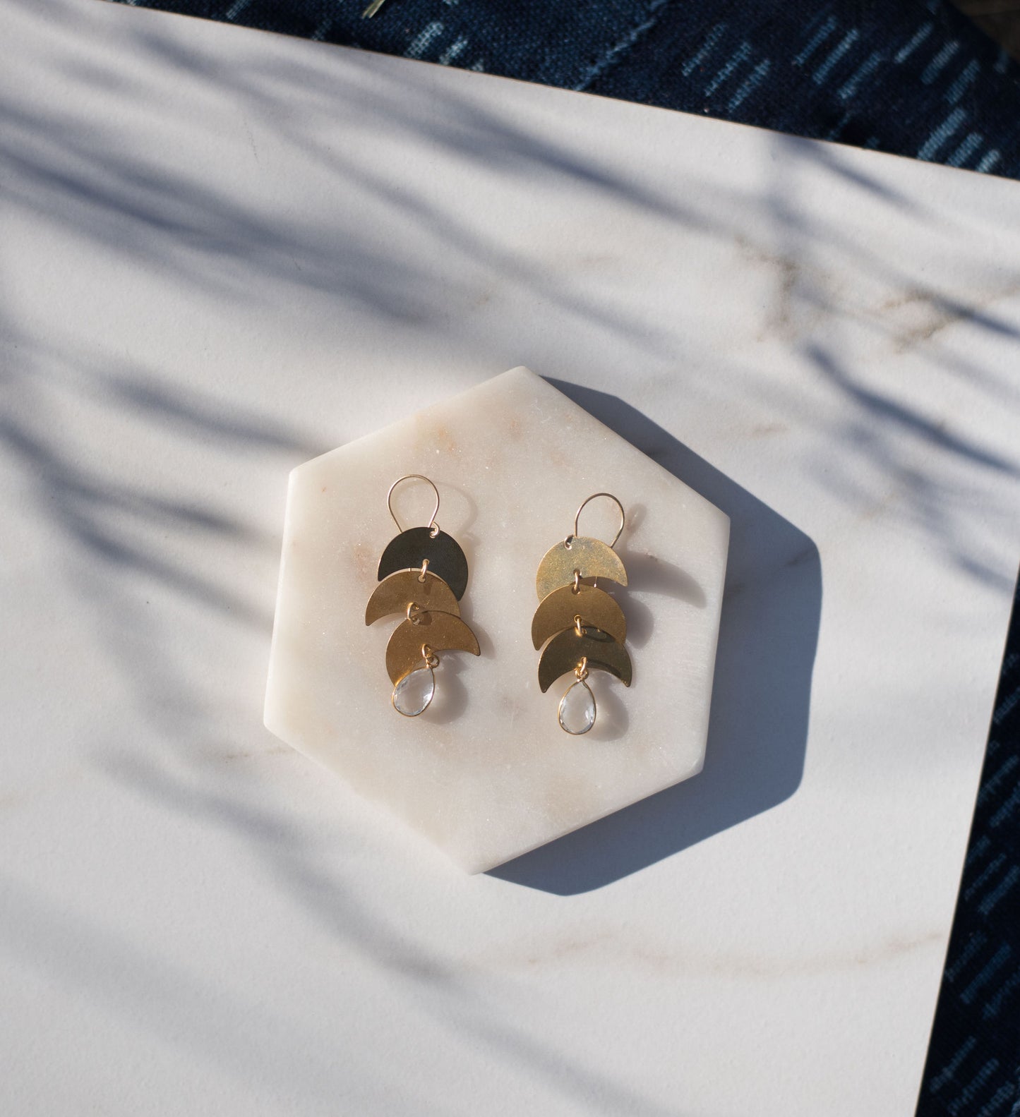 Crystal Quartz Moon Earrings