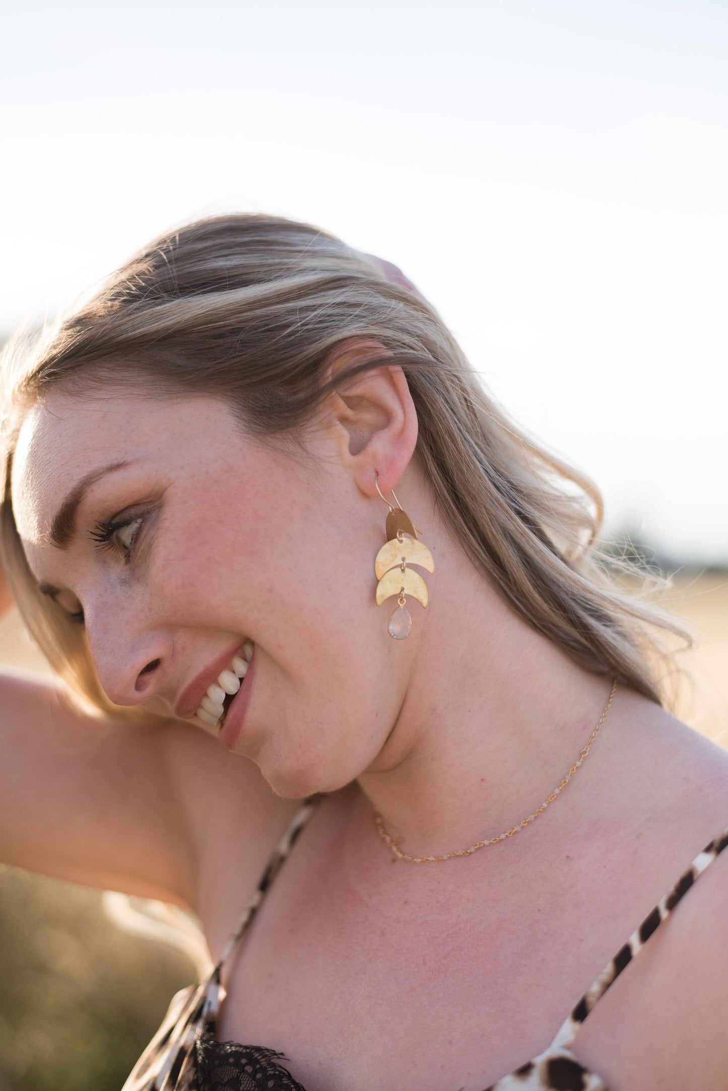 Crystal Quartz Moon Earrings