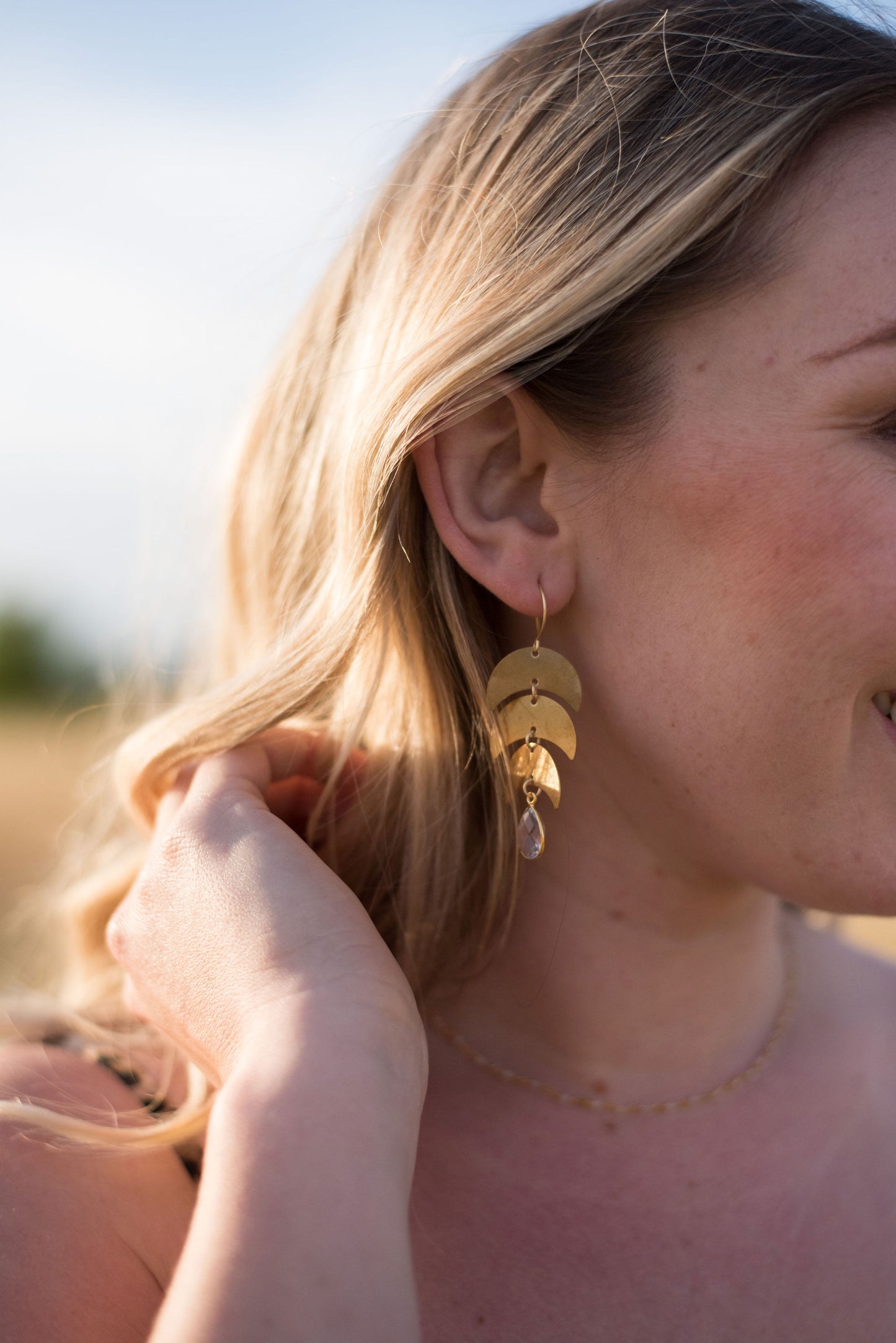 Crystal Quartz Moon Earrings