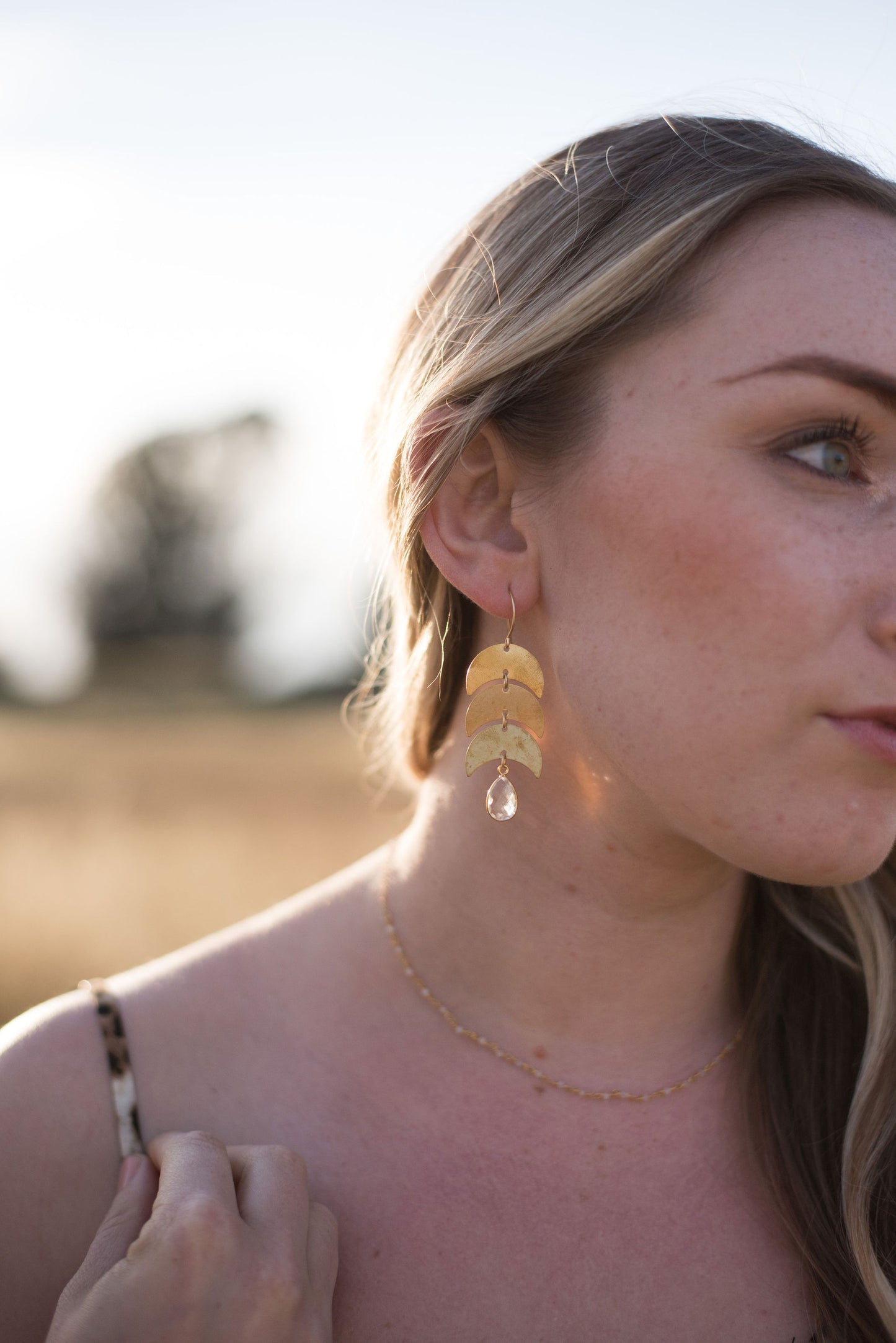 Crystal Quartz Moon Earrings