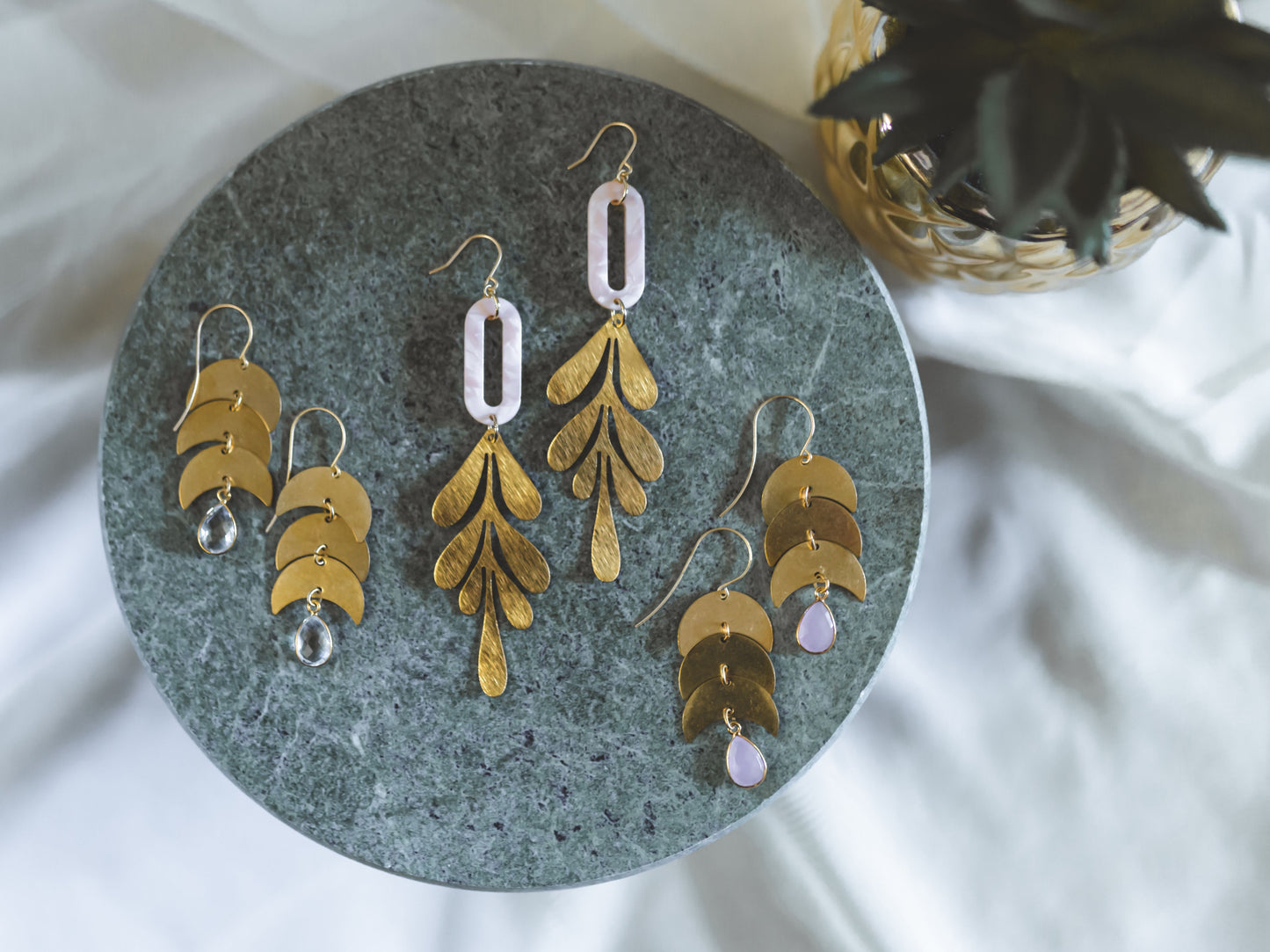 Crystal Quartz Moon Earrings