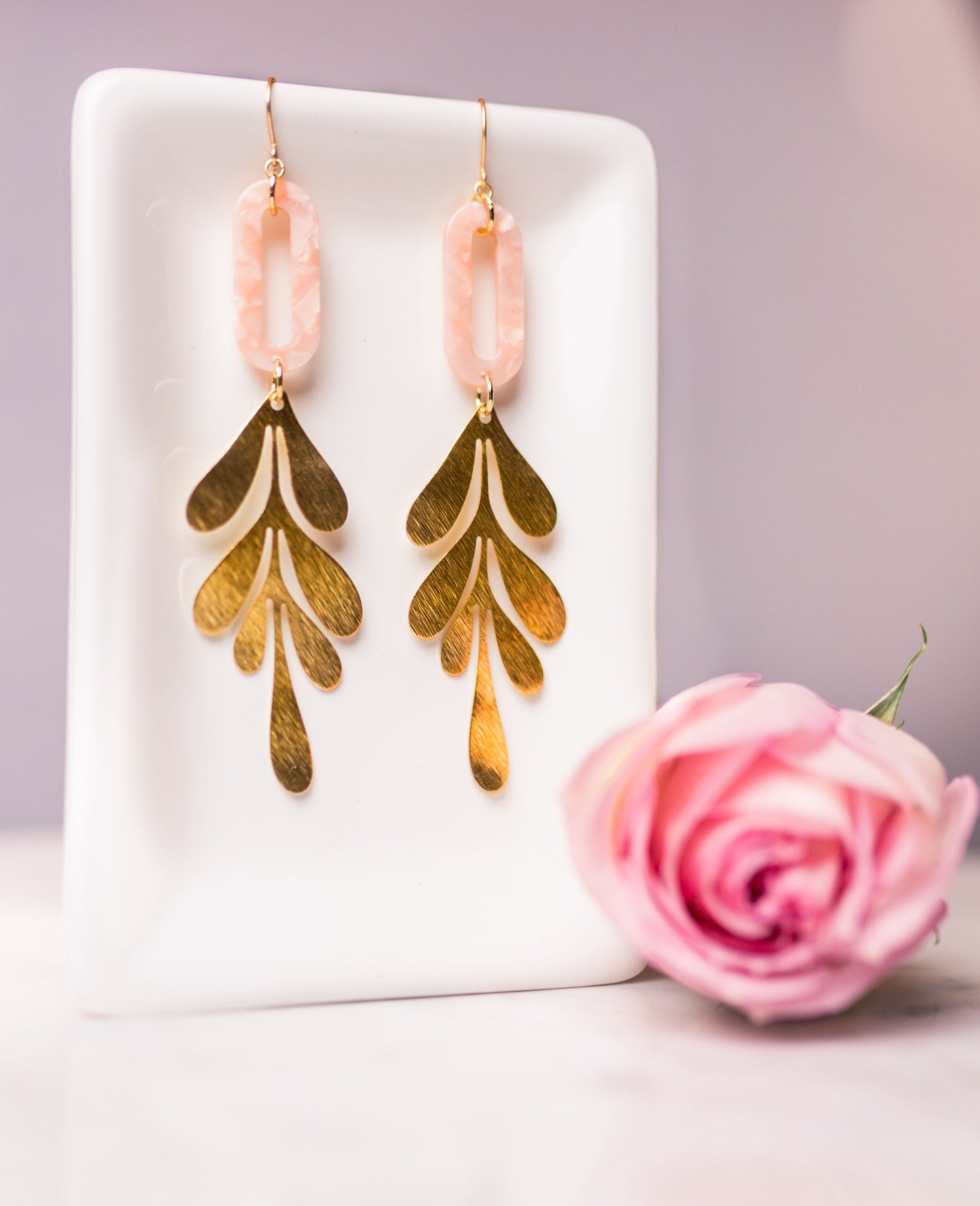 Pink Leaf Earrings