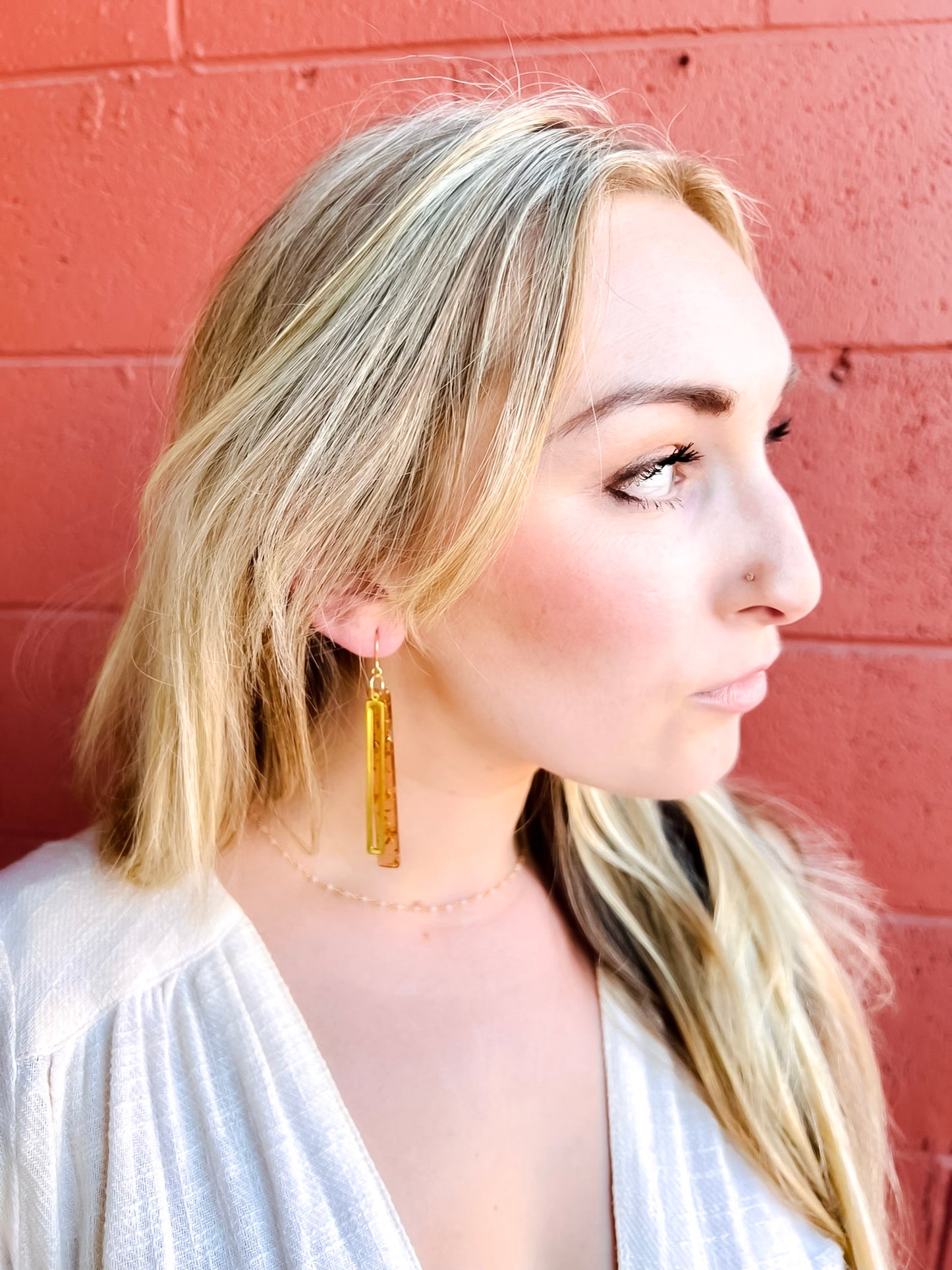 Gold Leaf + Blush Pink Bar Earrings