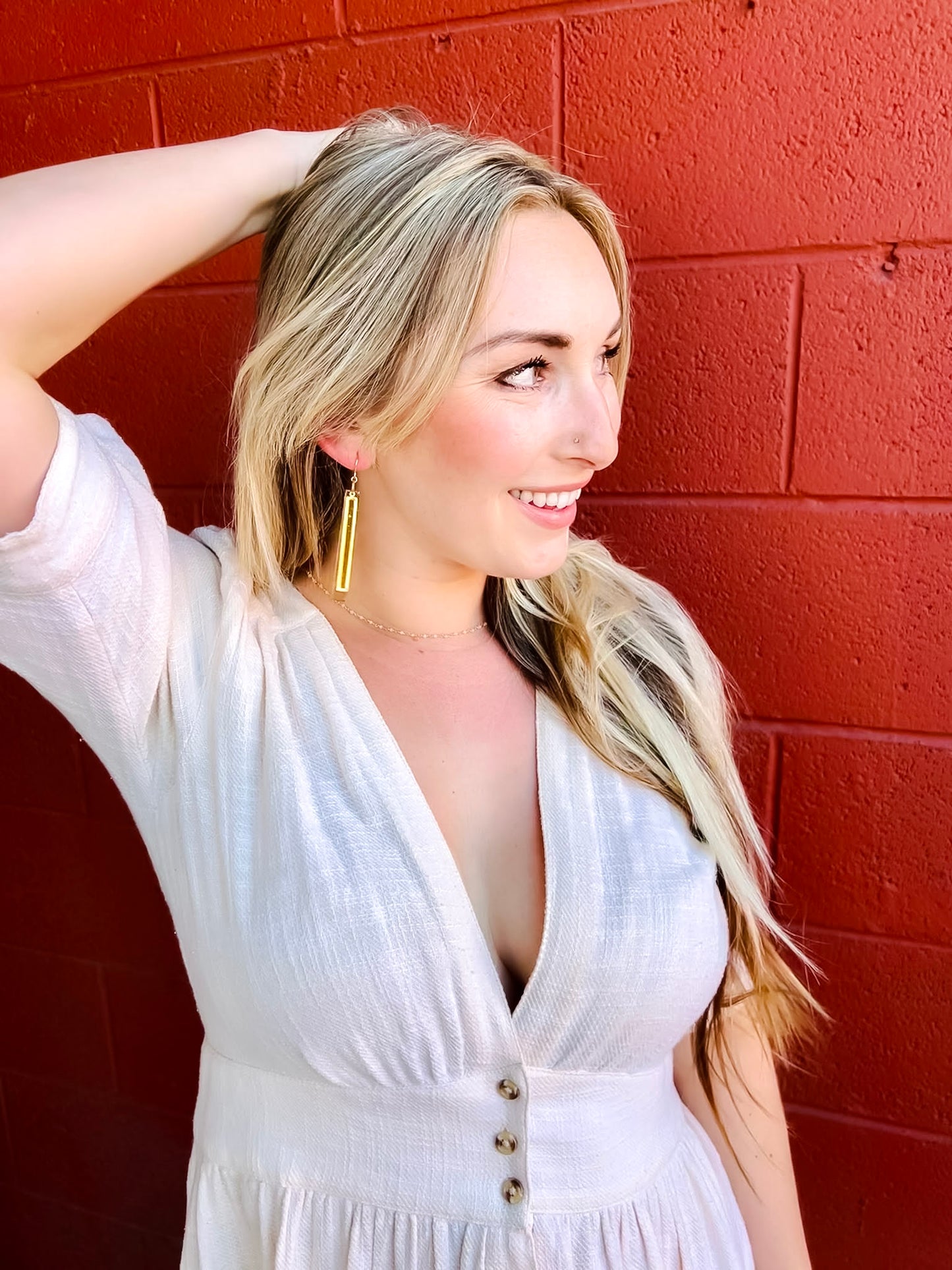 Gold Leaf + Blush Pink Bar Earrings