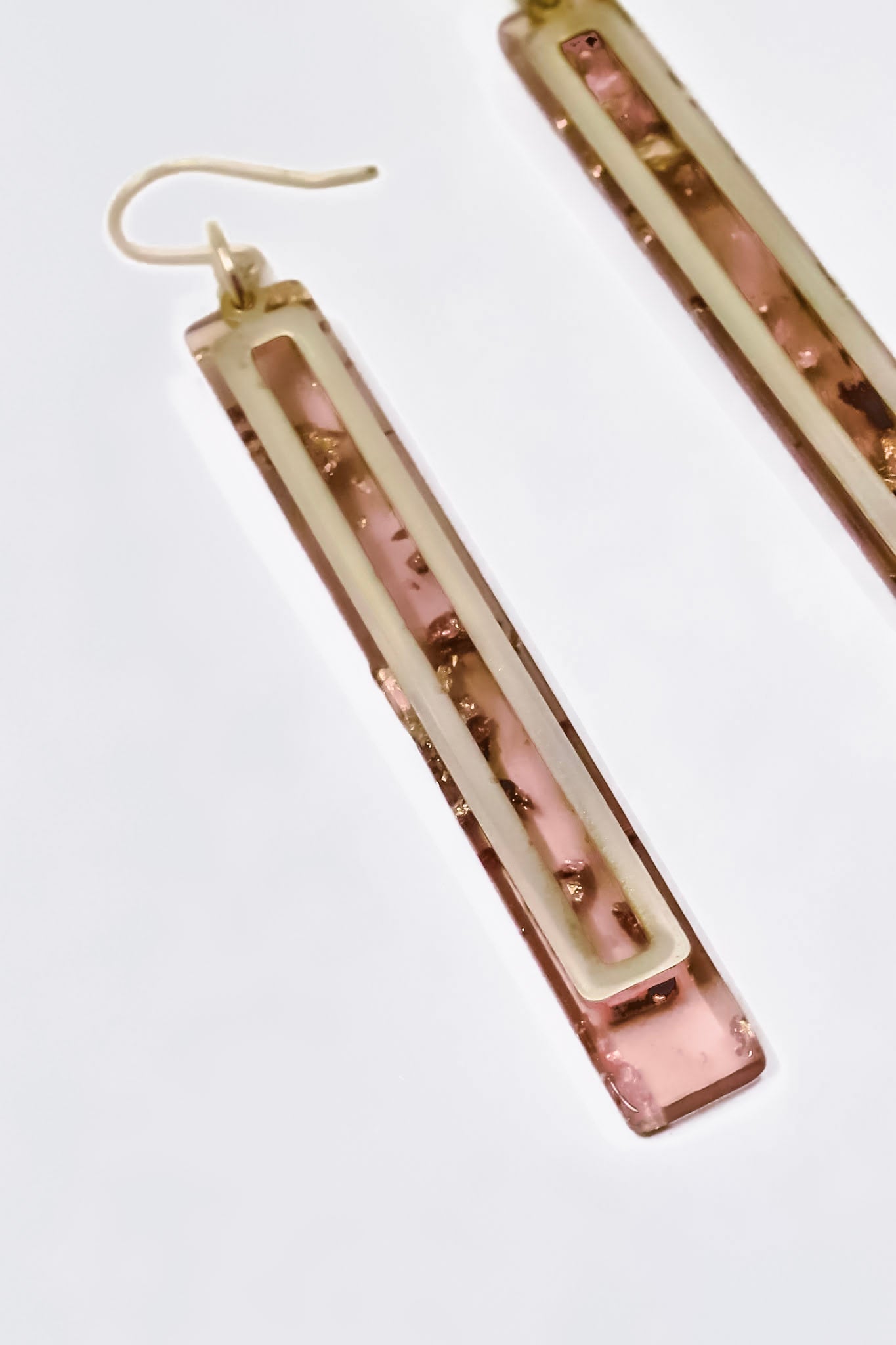 Gold Leaf + Blush Pink Bar Earrings
