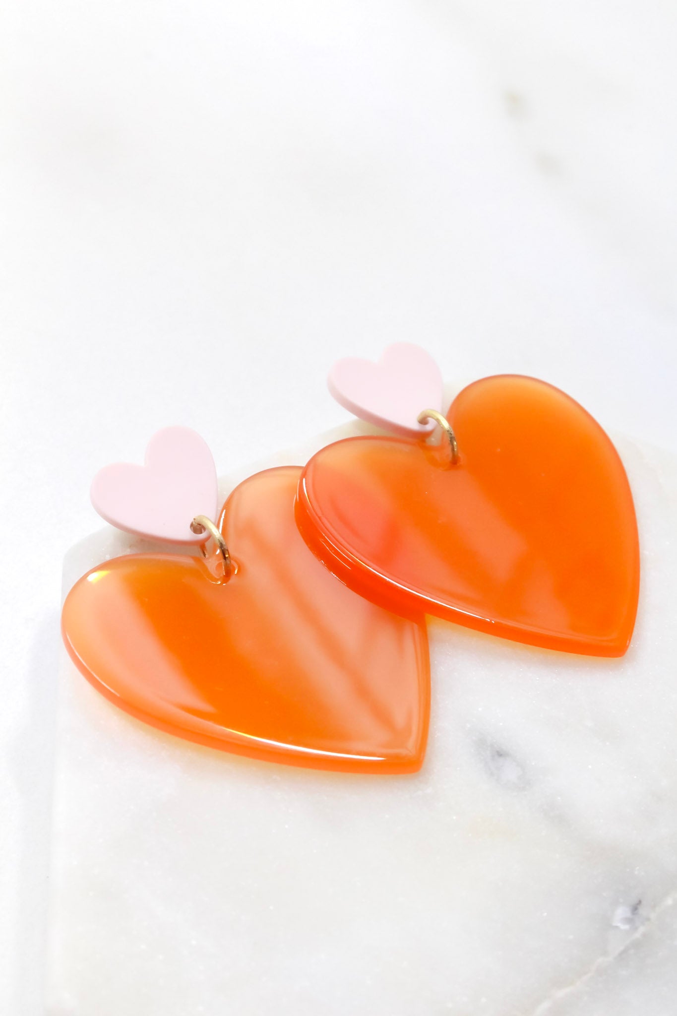 Two Tone Heart Studs with Blush and Orange