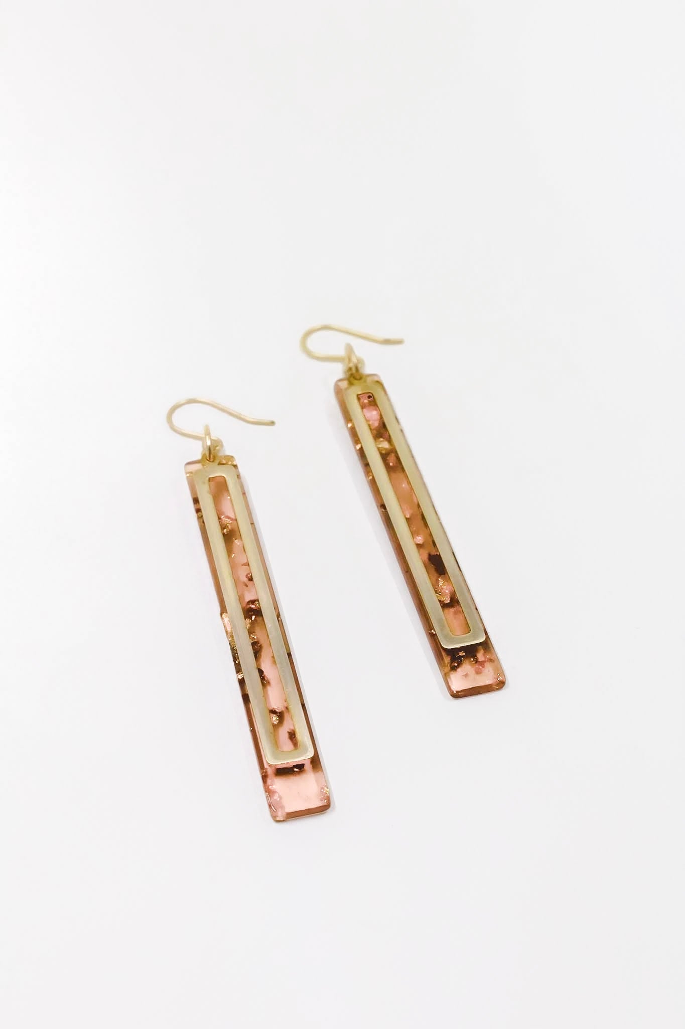 Gold Leaf + Blush Pink Bar Earrings