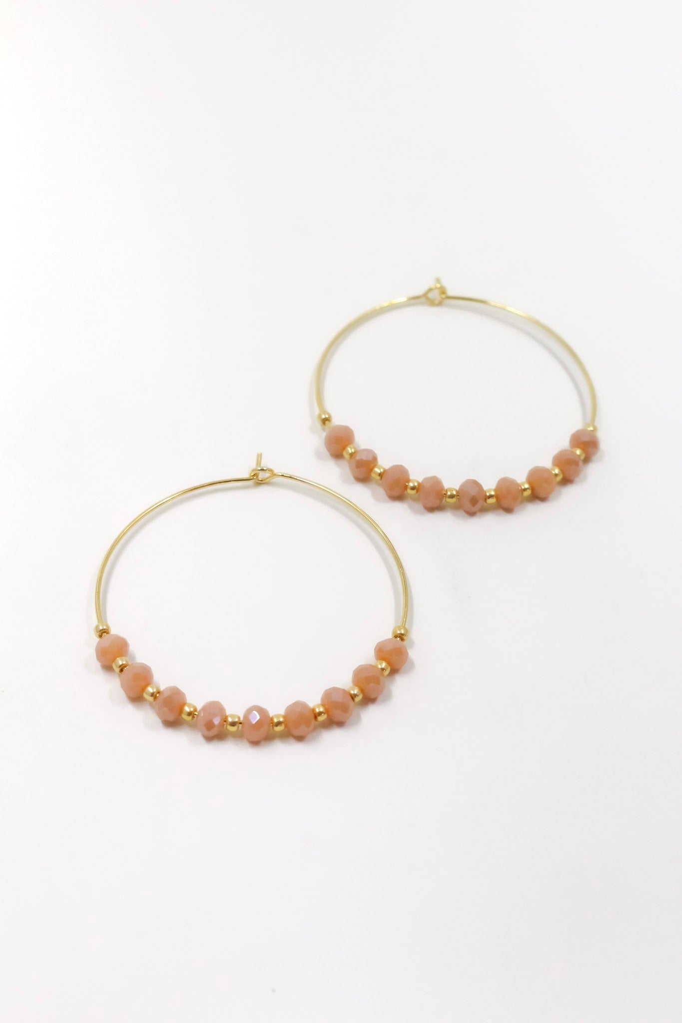 Simple Beaded Hoops in Gold and Iridescent Peach