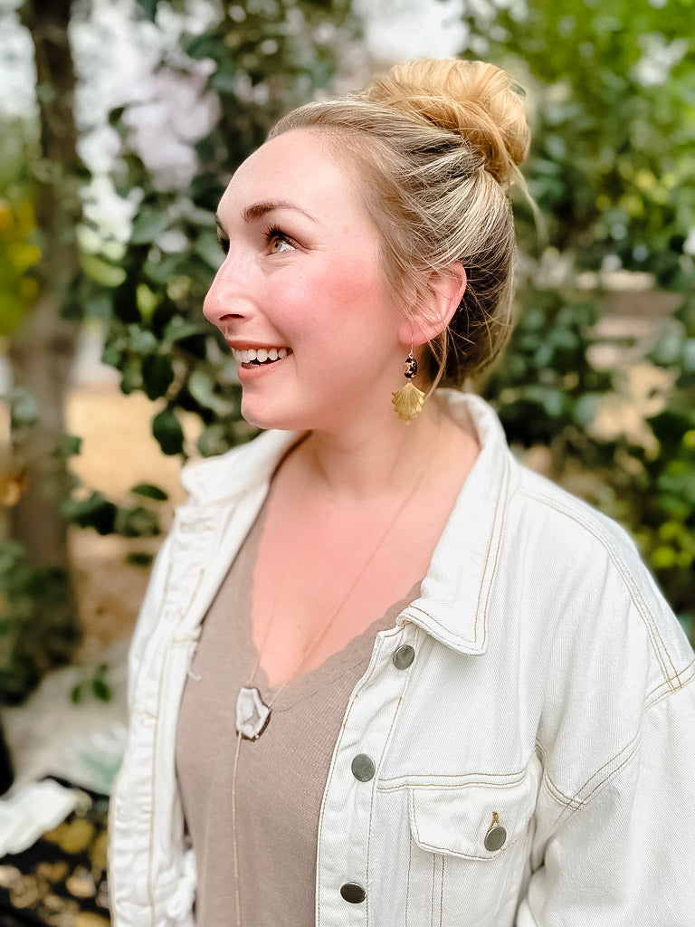 Black Porcelain Floral Bead with Brass Fan
