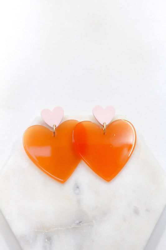 Two Tone Heart Studs with Blush and Orange