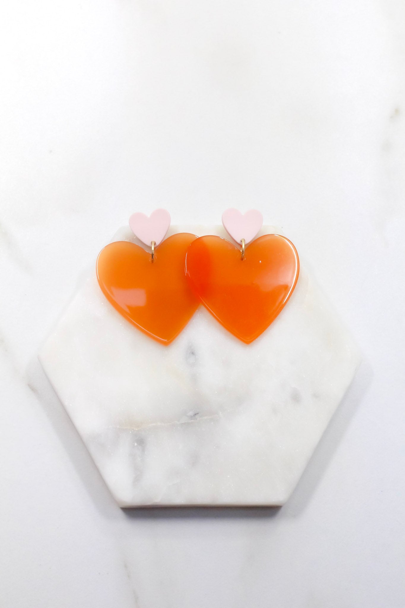 Two Tone Heart Studs with Blush and Orange