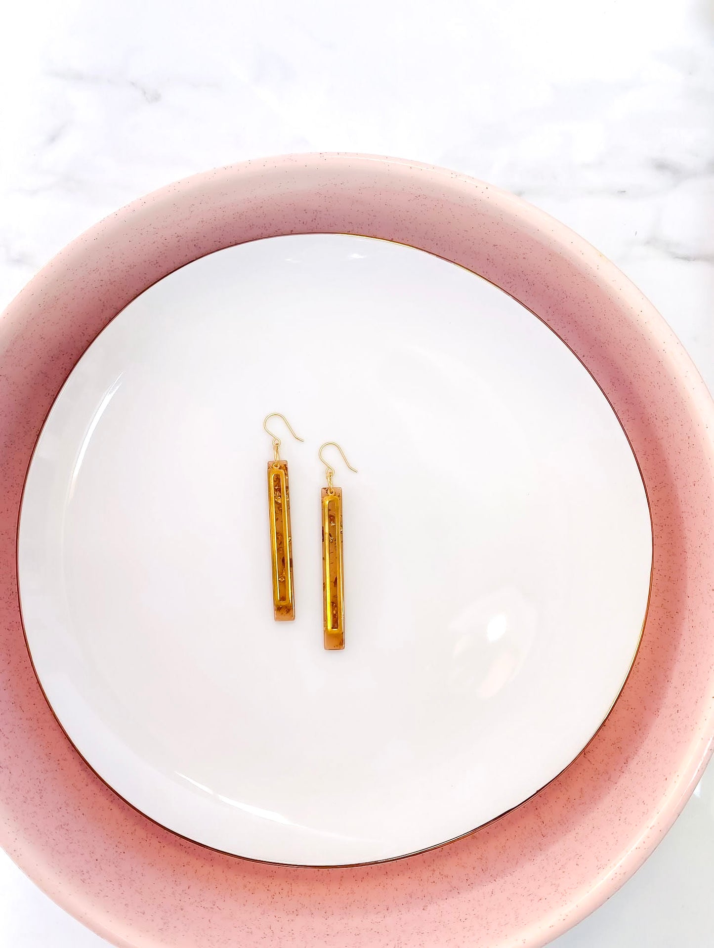 Gold Leaf + Blush Pink Bar Earrings