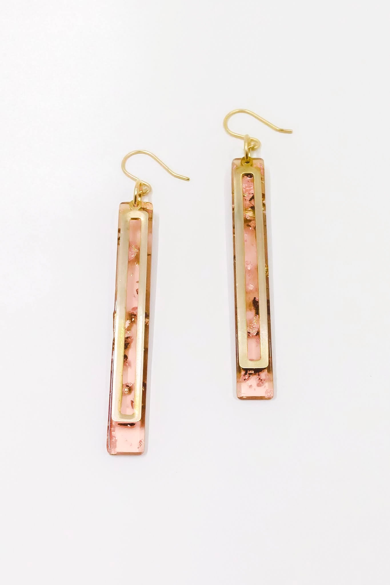 Gold Leaf + Blush Pink Bar Earrings