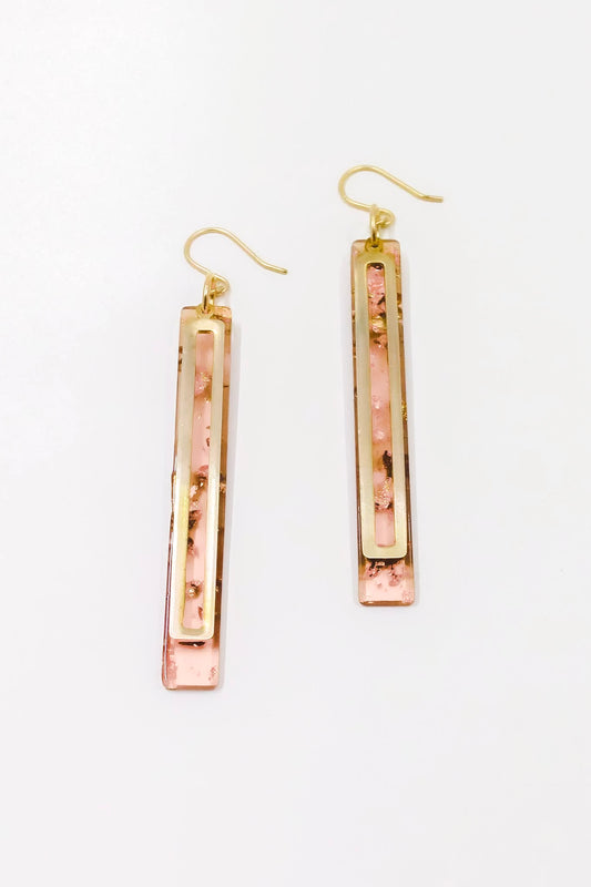 Gold Leaf + Blush Pink Bar Earrings