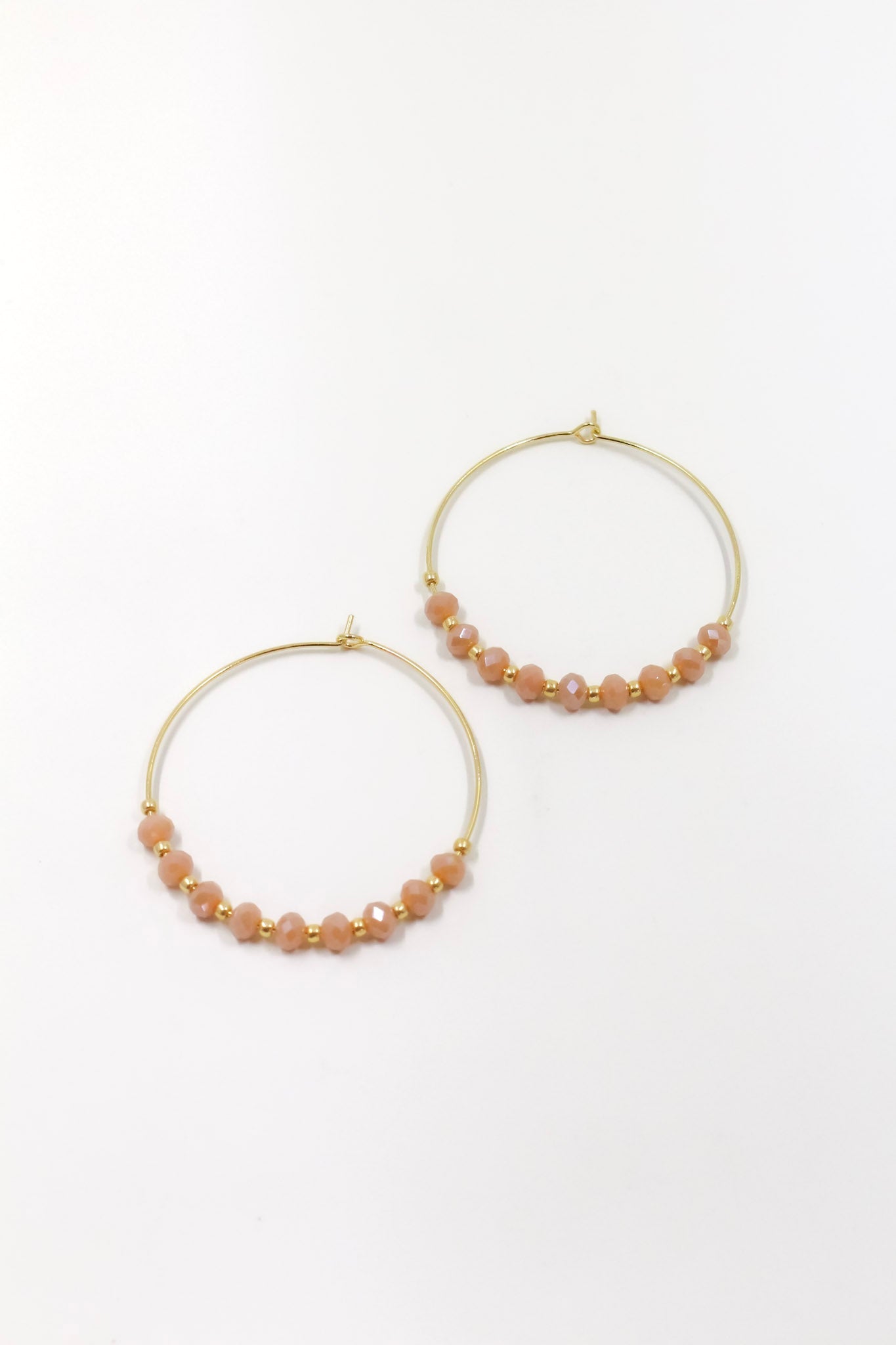 Simple Beaded Hoops in Gold and Iridescent Peach