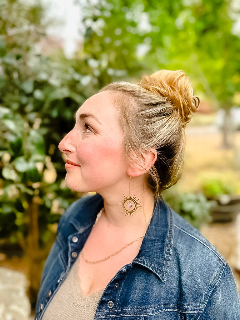Brass Sunburst Earrings in Amethyst