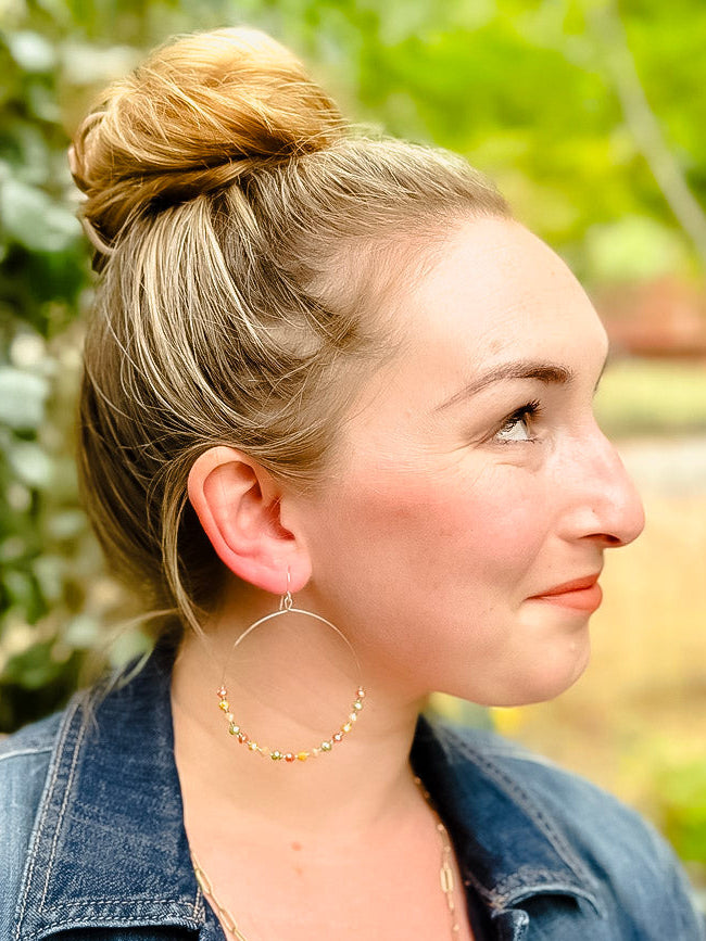 Large Silver Hoops with Faceted Multi Glass Beads