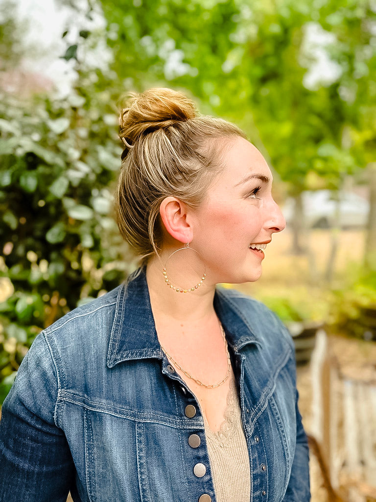 Large Silver Hoops with Faceted Multi Glass Beads