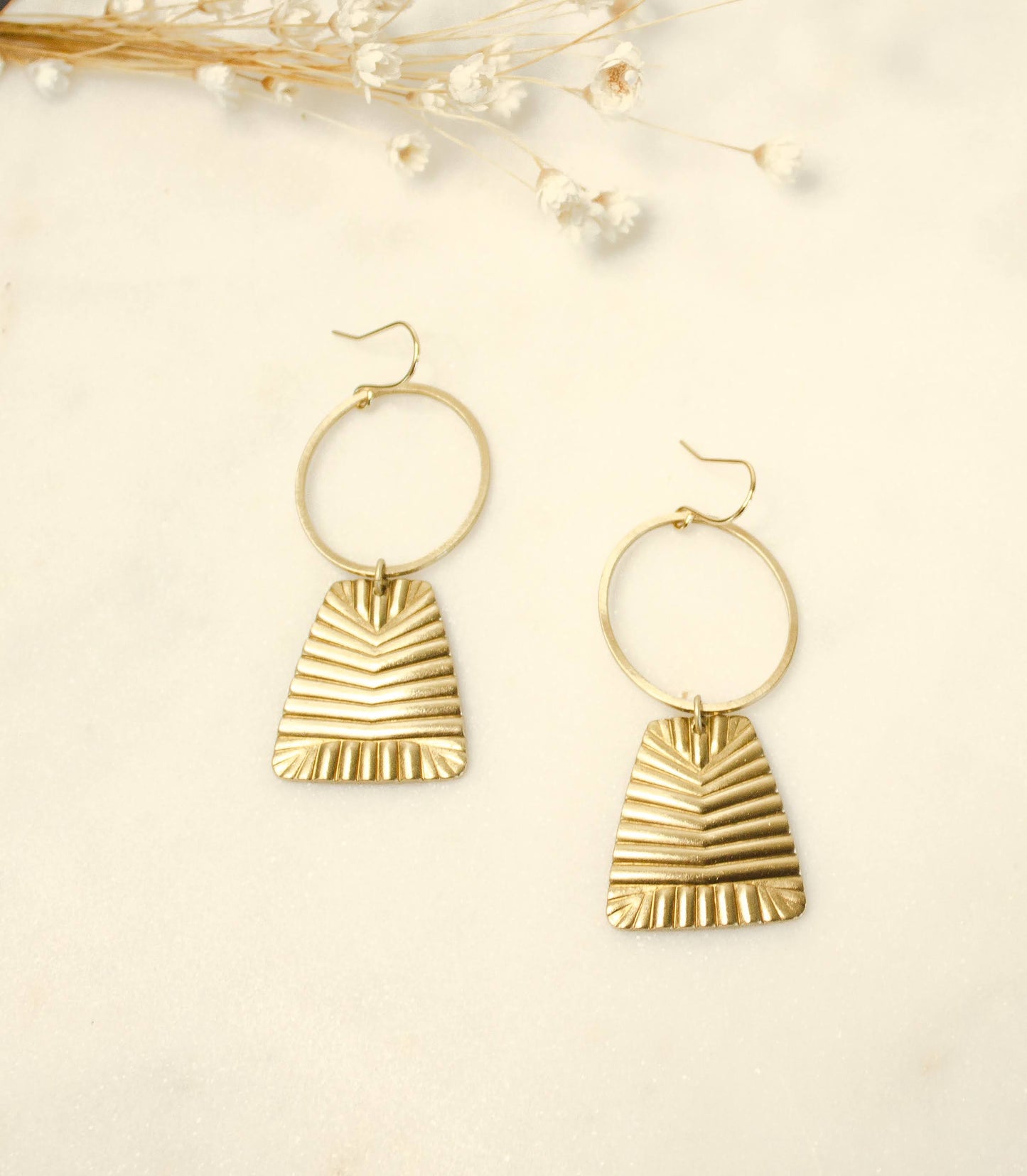 Brass Deco Hoop Earrings