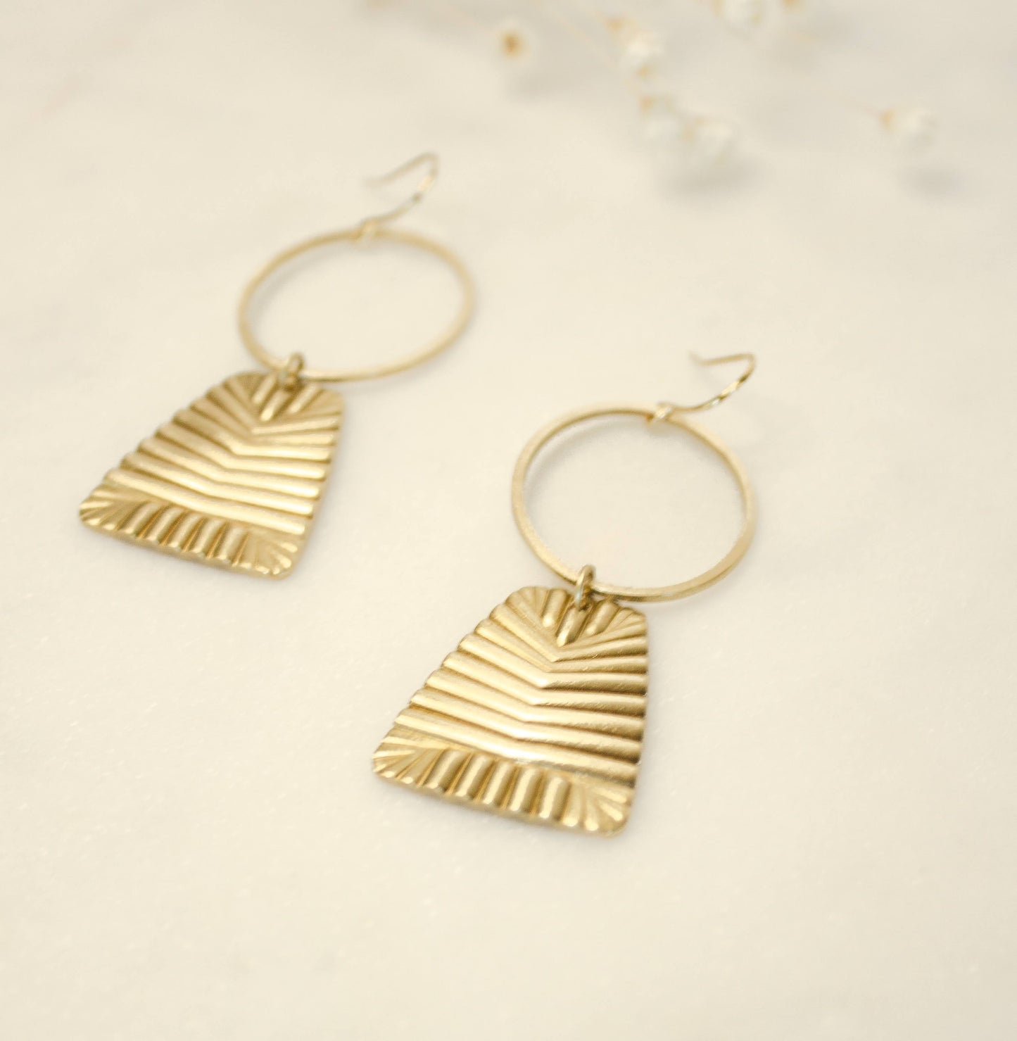 Brass Deco Hoop Earrings