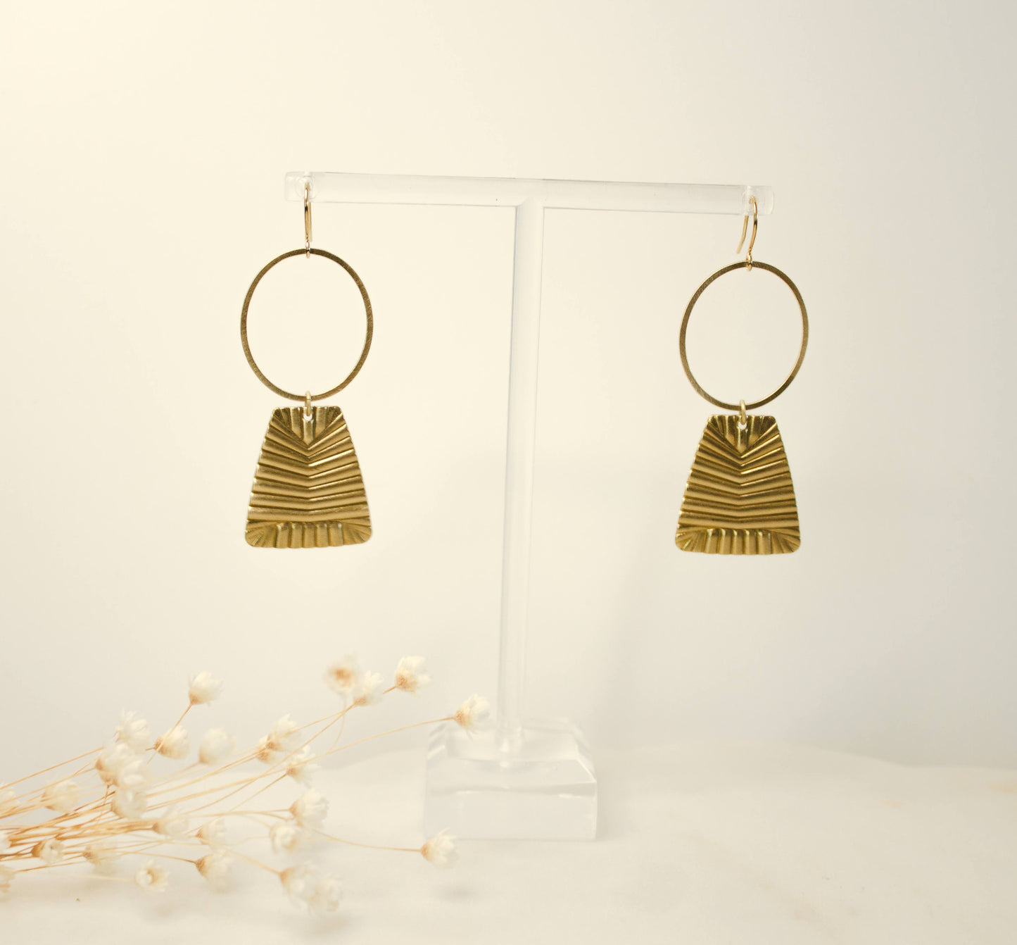 Brass Deco Hoop Earrings