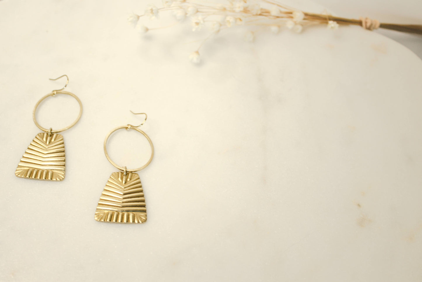 Brass Deco Hoop Earrings