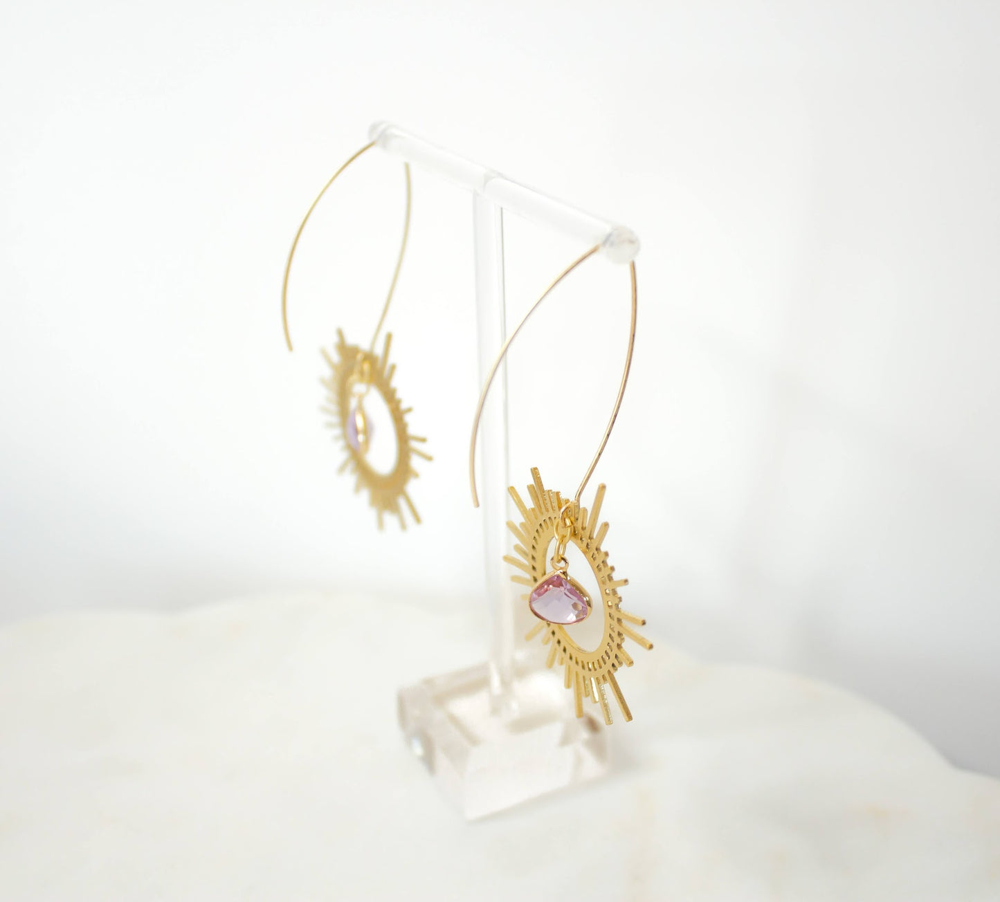 Brass Sunburst Earrings in Lilac