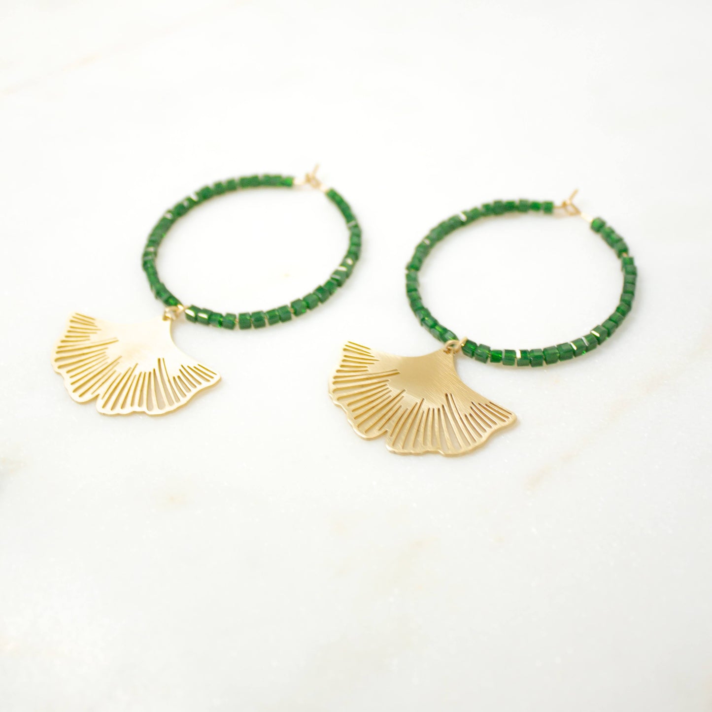 Emerald Ginkgo Leaf Hoops