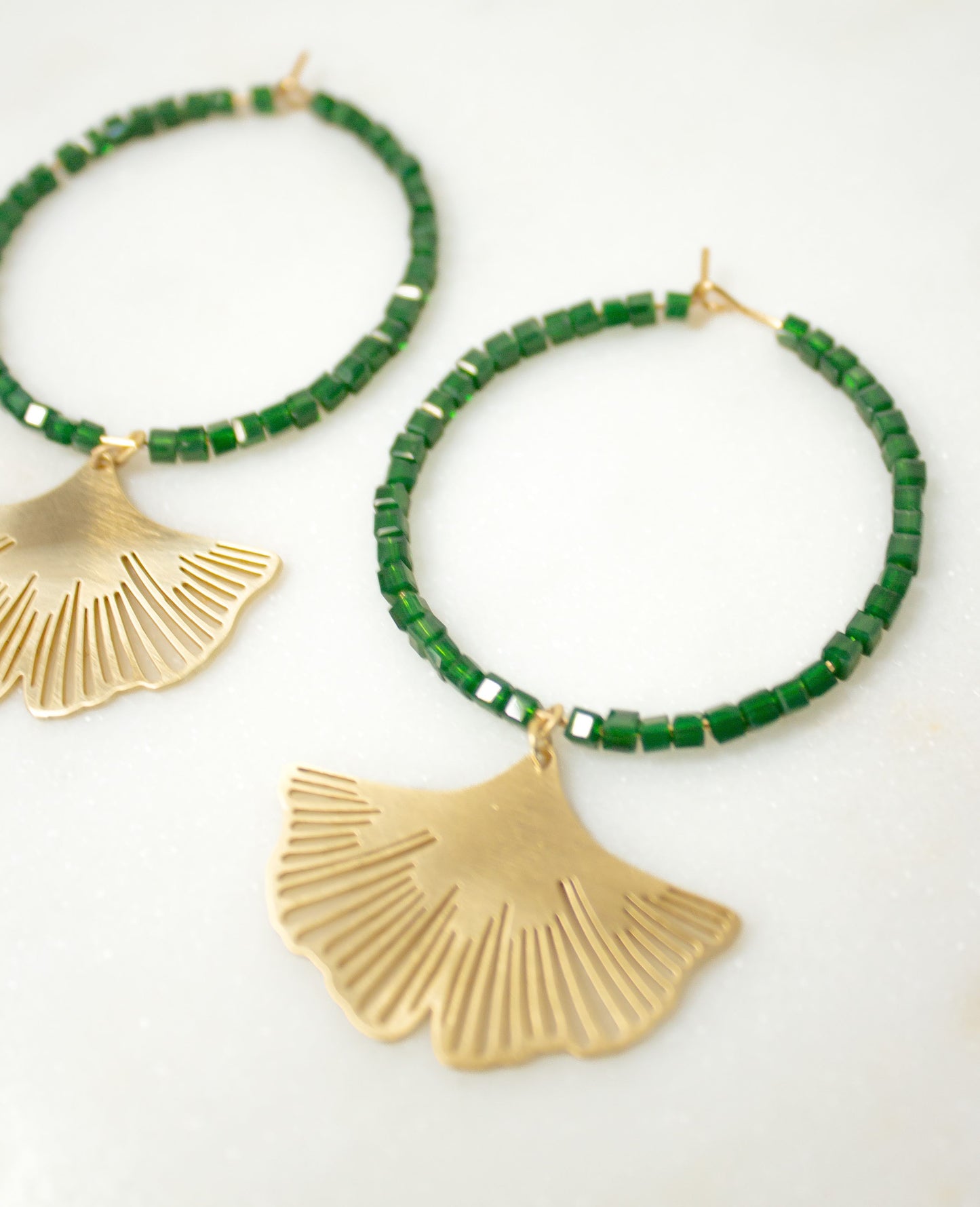 Emerald Ginkgo Leaf Hoops