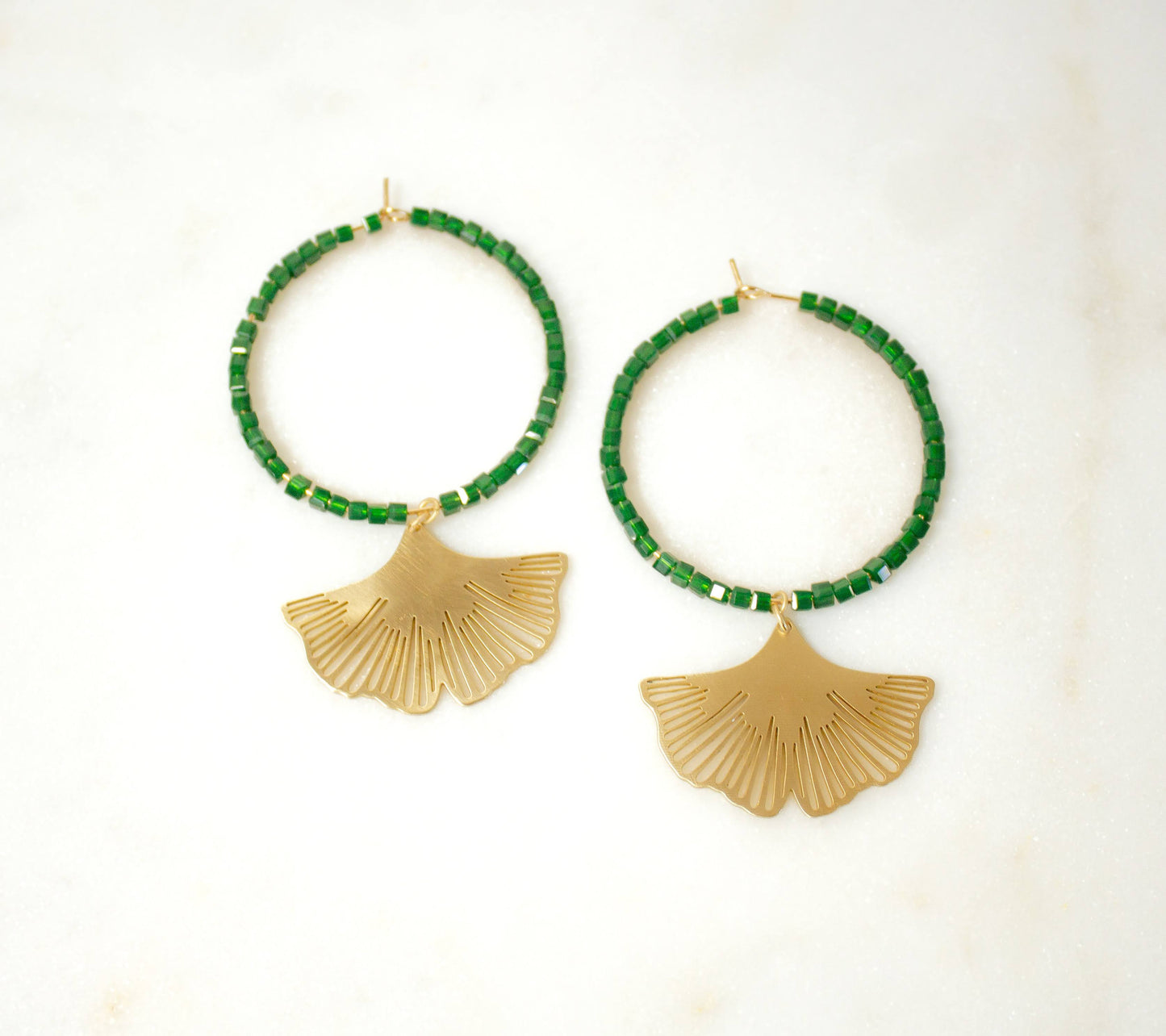 Emerald Ginkgo Leaf Hoops