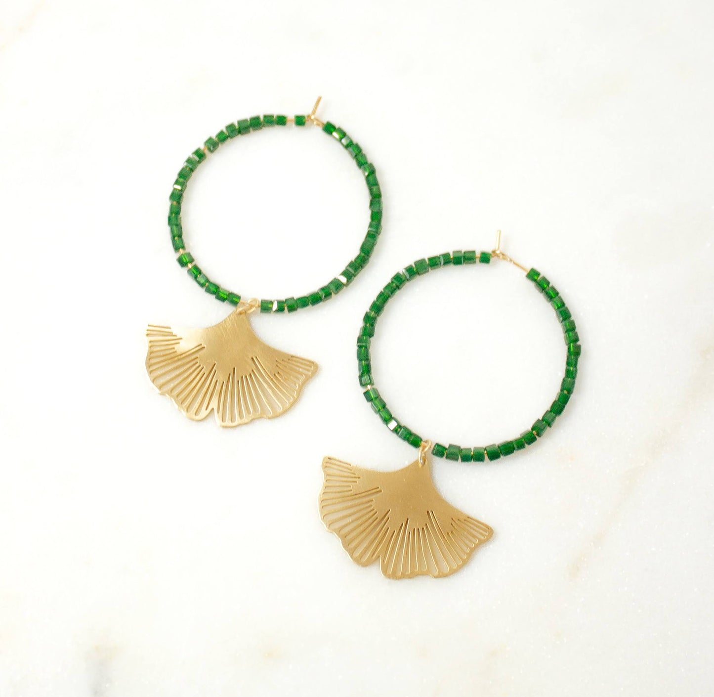 Emerald Ginkgo Leaf Hoops