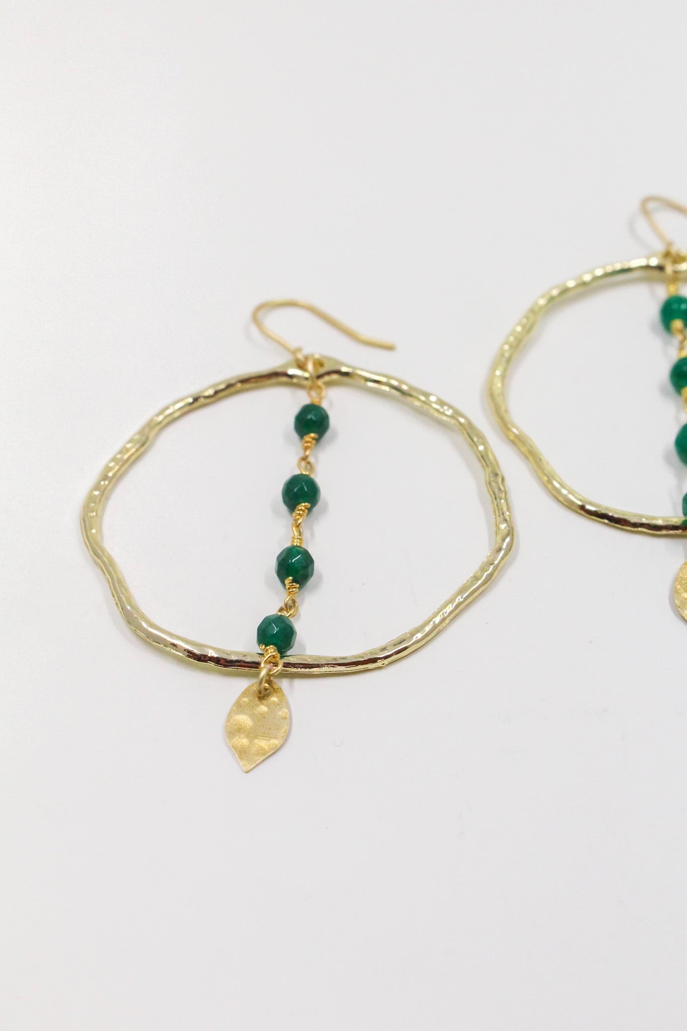 Emerald Green Jade Rosary Hoop Earrings