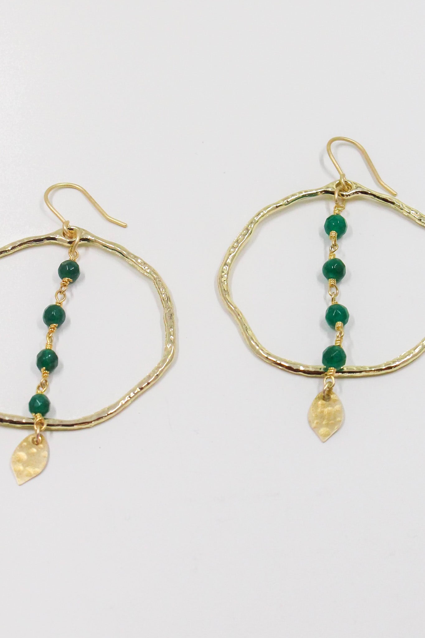 Emerald Green Jade Rosary Hoop Earrings