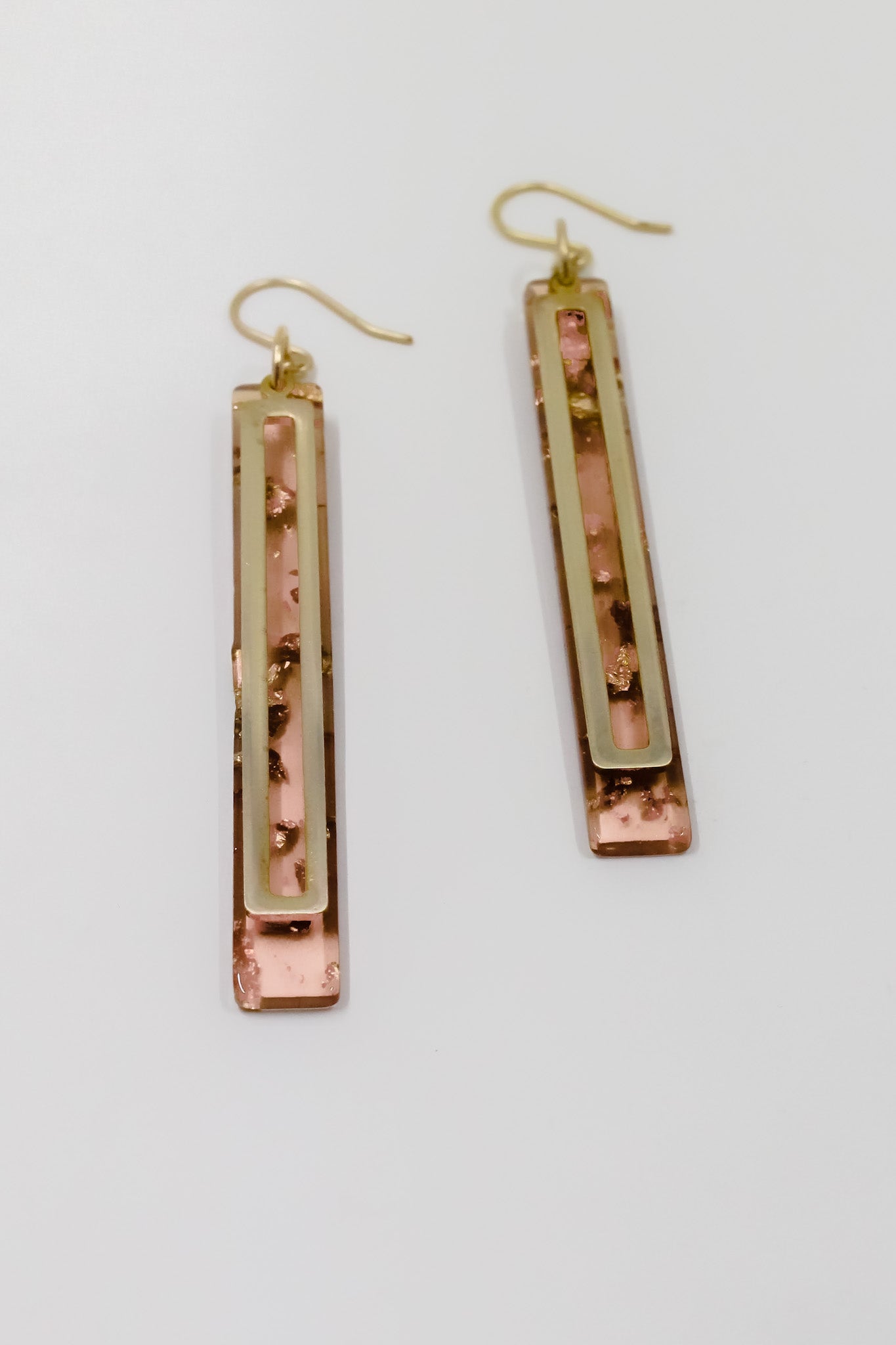 Gold Leaf + Blush Pink Bar Earrings