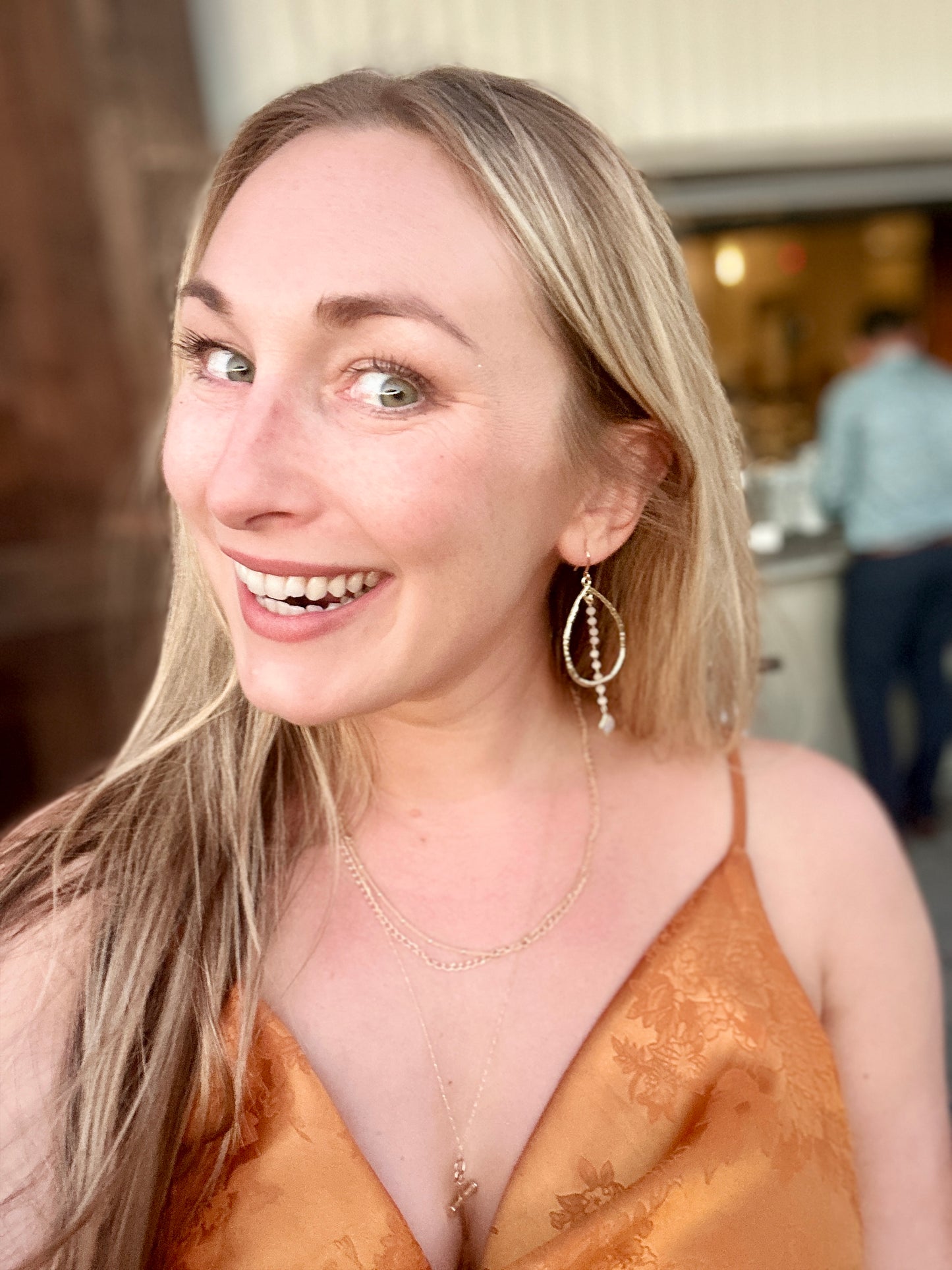 Moonstone Rosary Teardrop Hoop Earrings