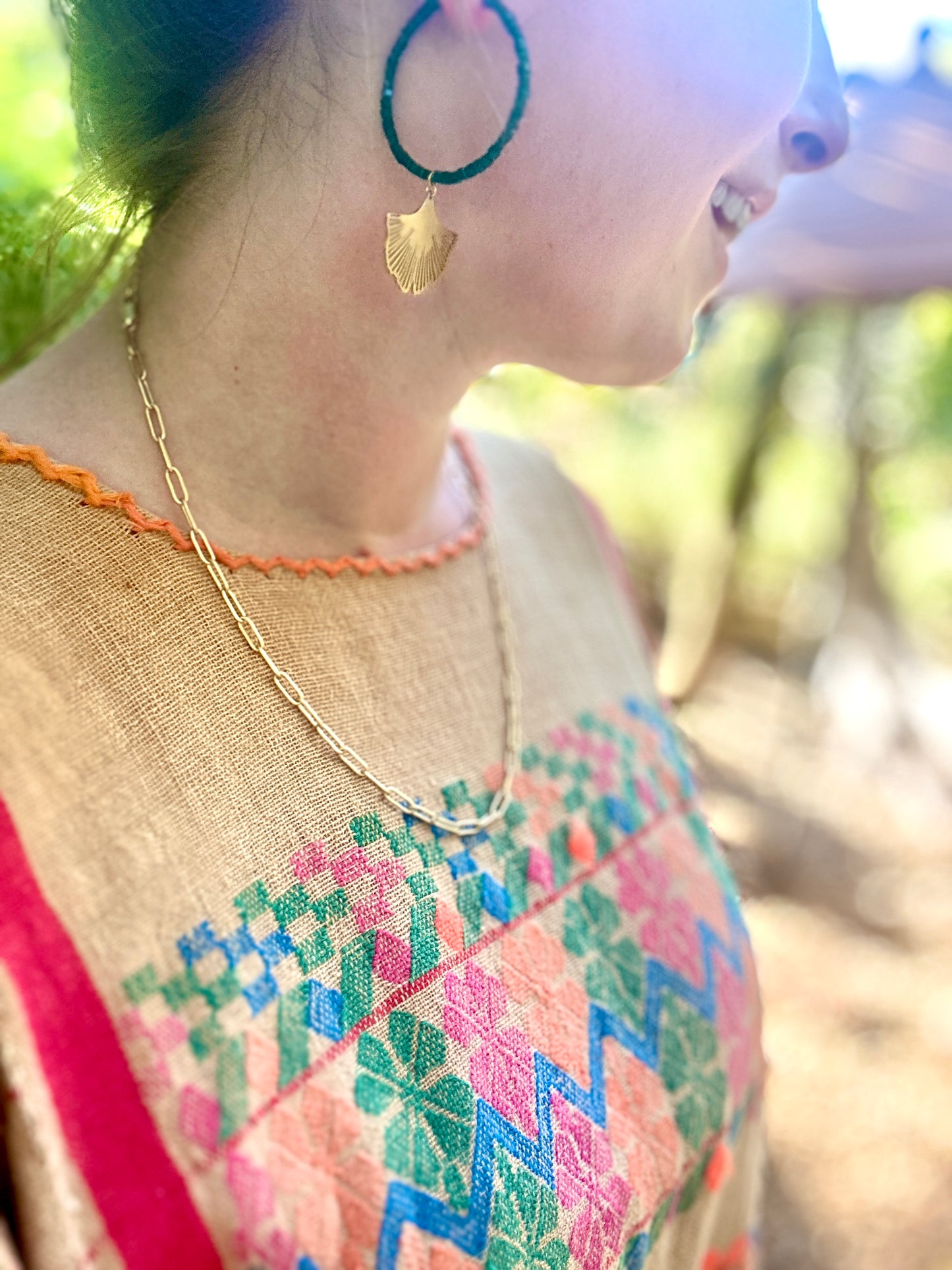 Emerald Ginkgo Leaf Hoops